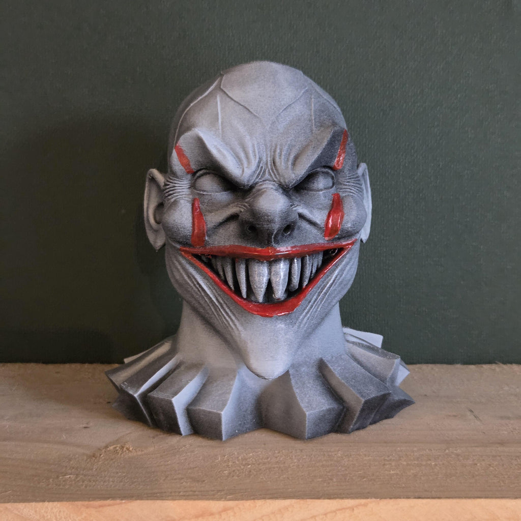 Büste des bösen Clowns – Horror-Ausstellungs-Skulptur mit gemeinem Grinsen – Handgemachte dunkle Fantasy-Figur