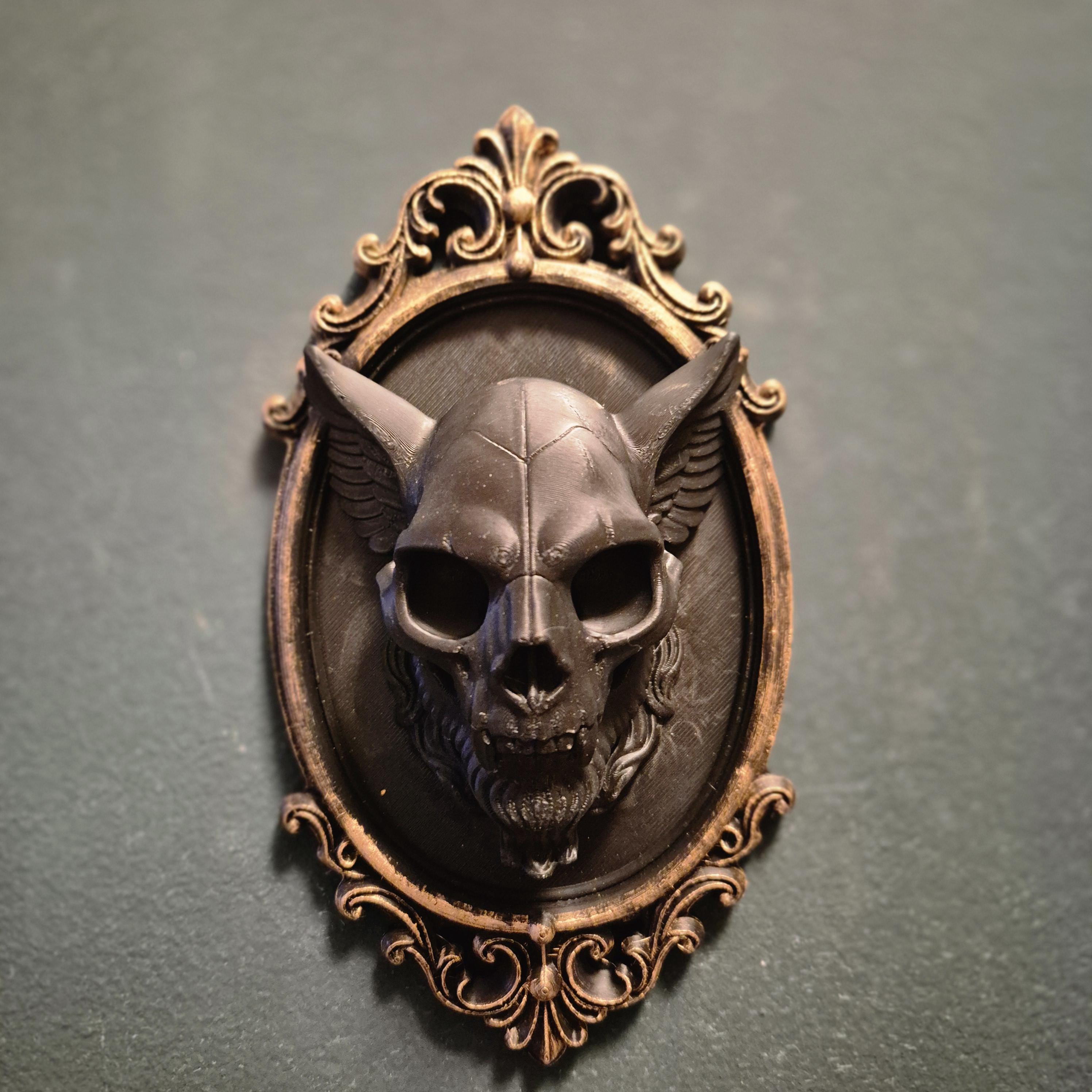 Gothic Wall Plaques – demon skull | Dark Fantasy Wall Art | Baroque Frame Decor