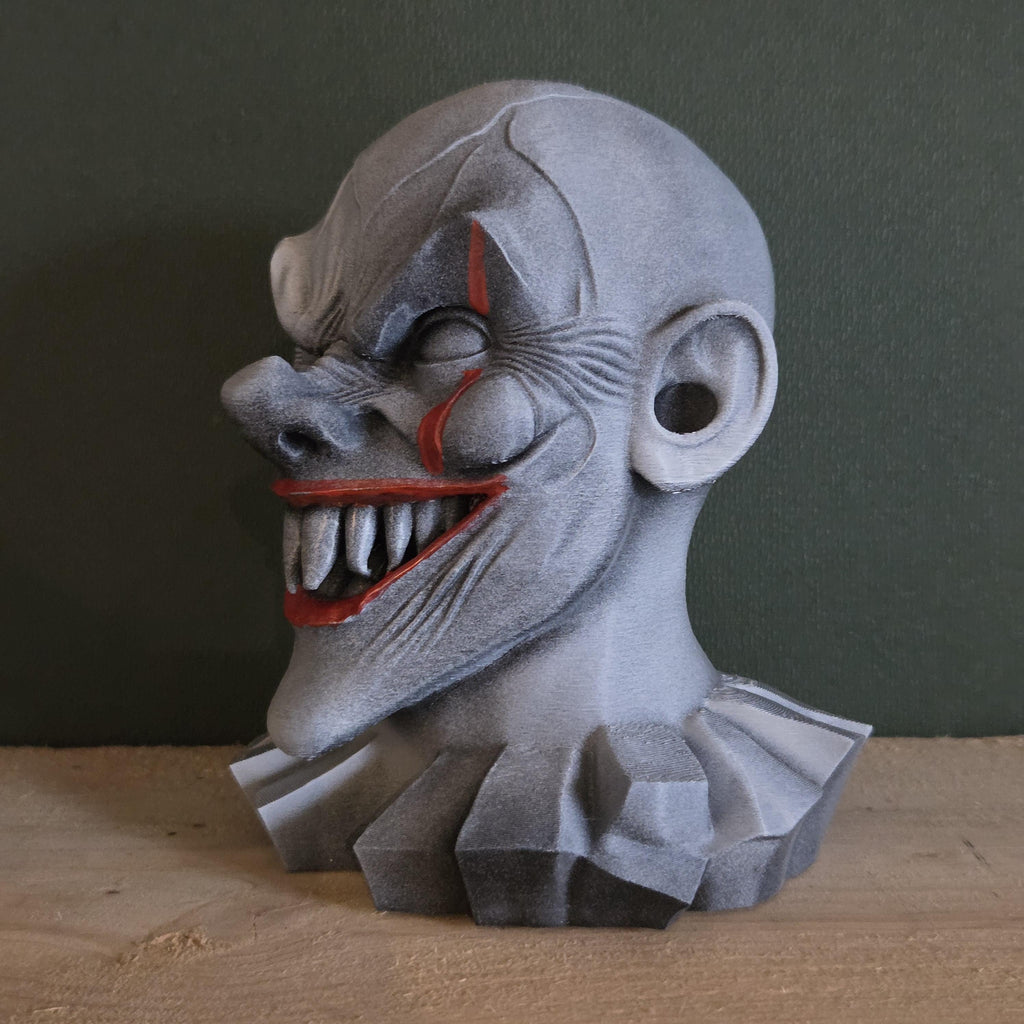 Büste des bösen Clowns – Horror-Ausstellungs-Skulptur mit gemeinem Grinsen – Handgemachte dunkle Fantasy-Figur