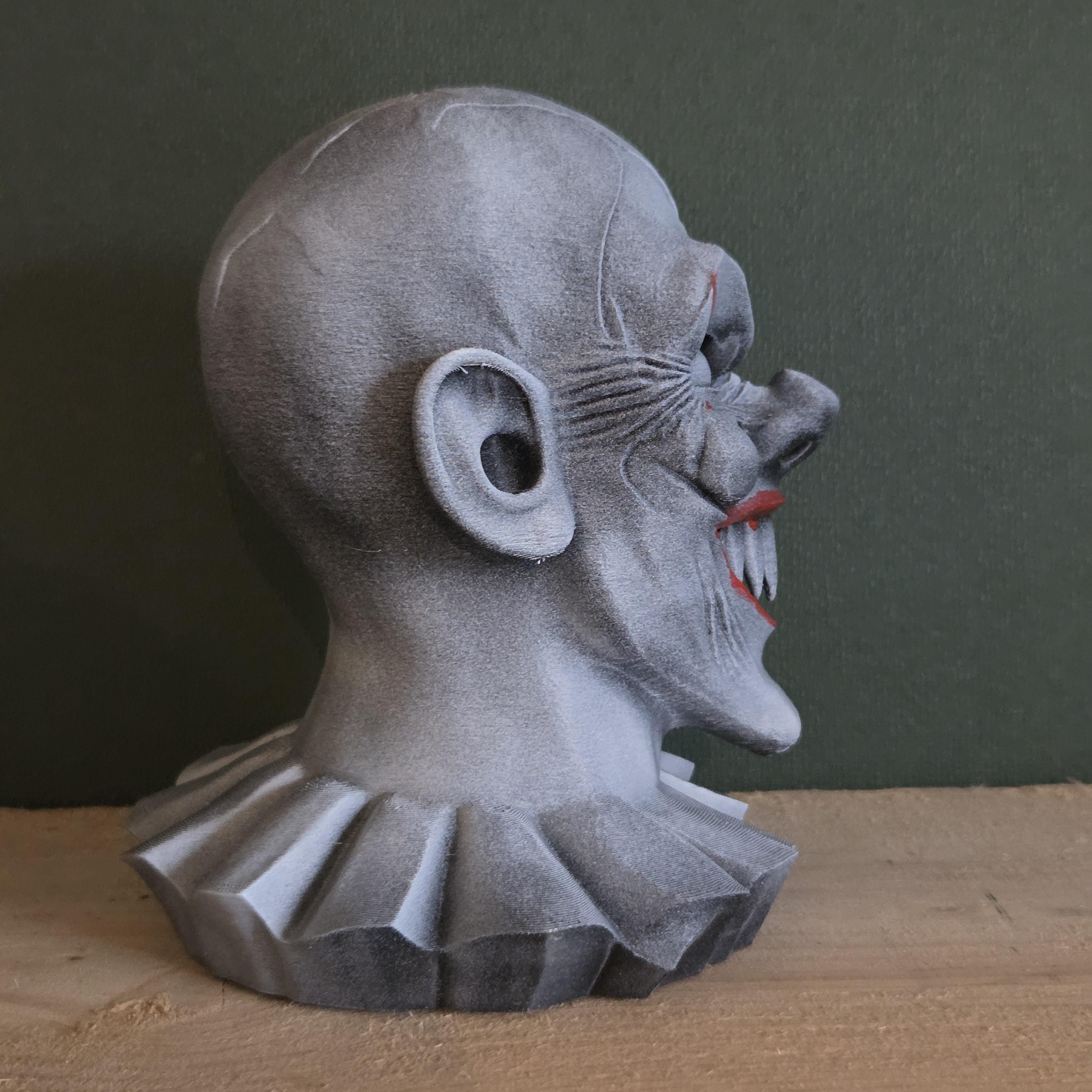 Büste des bösen Clowns – Horror-Ausstellungs-Skulptur mit gemeinem Grinsen – Handgemachte dunkle Fantasy-Figur