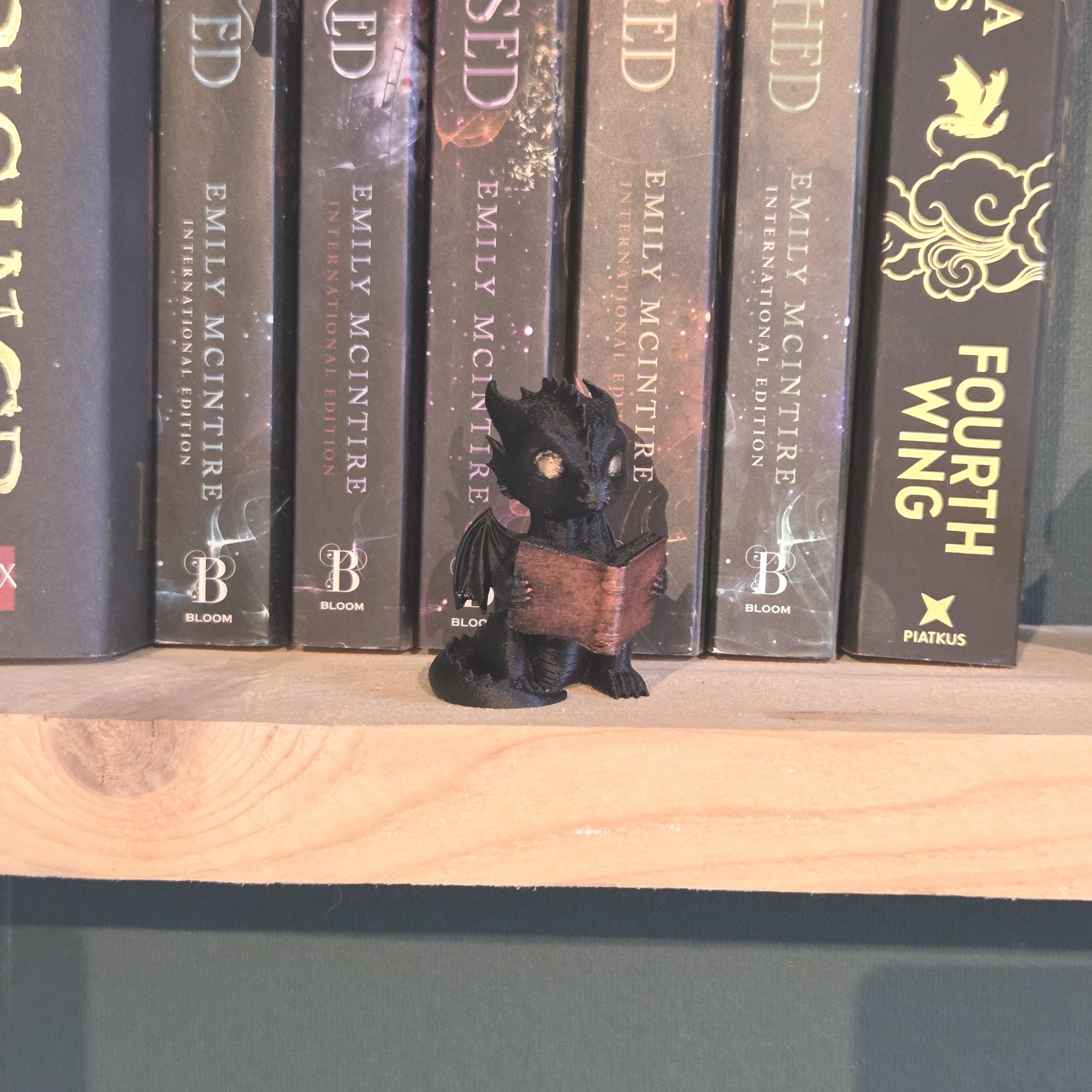 Buchlesende Drachenfigur – Fourth Wing inspirierter Drache – Fantasy Bücherregal Deko – Drachen Miniatur – Buchliebhaber Geschenk