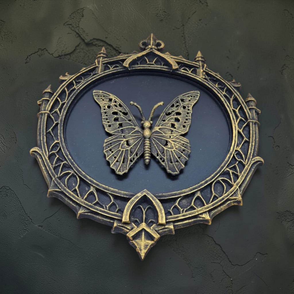 Butterfly wall plaque in gothic frame | baroque insect wall decor