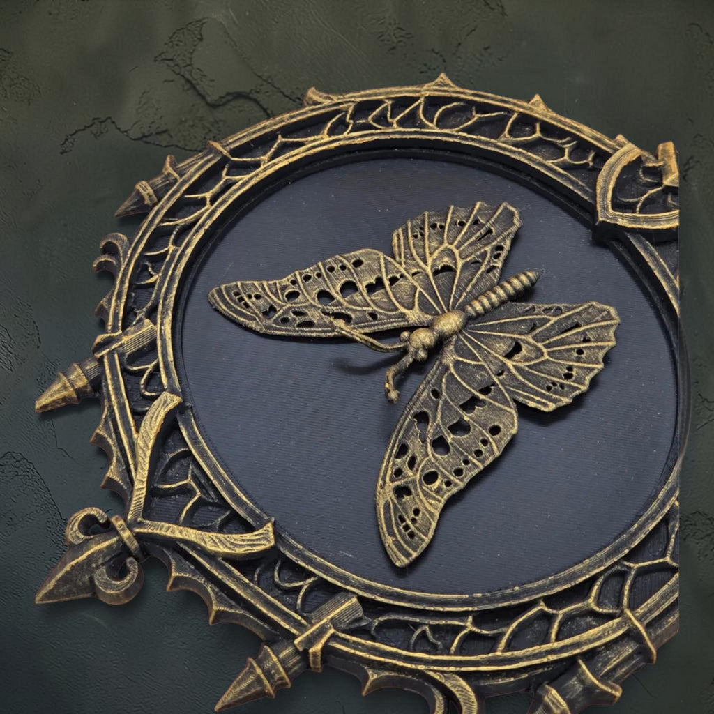 Butterfly wall plaque in gothic frame | baroque insect wall decor