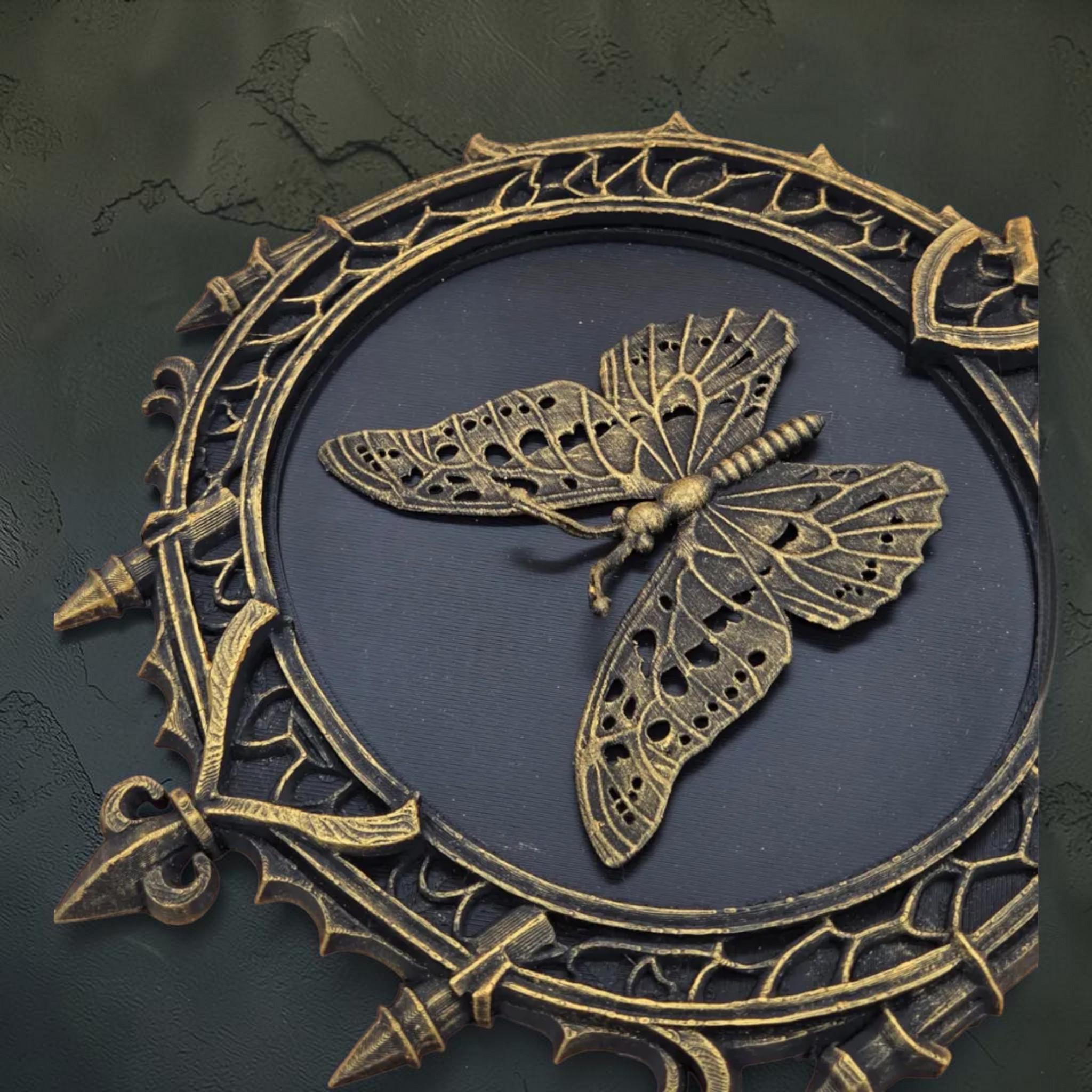 Butterfly wall plaque in gothic frame | baroque insect wall decor
