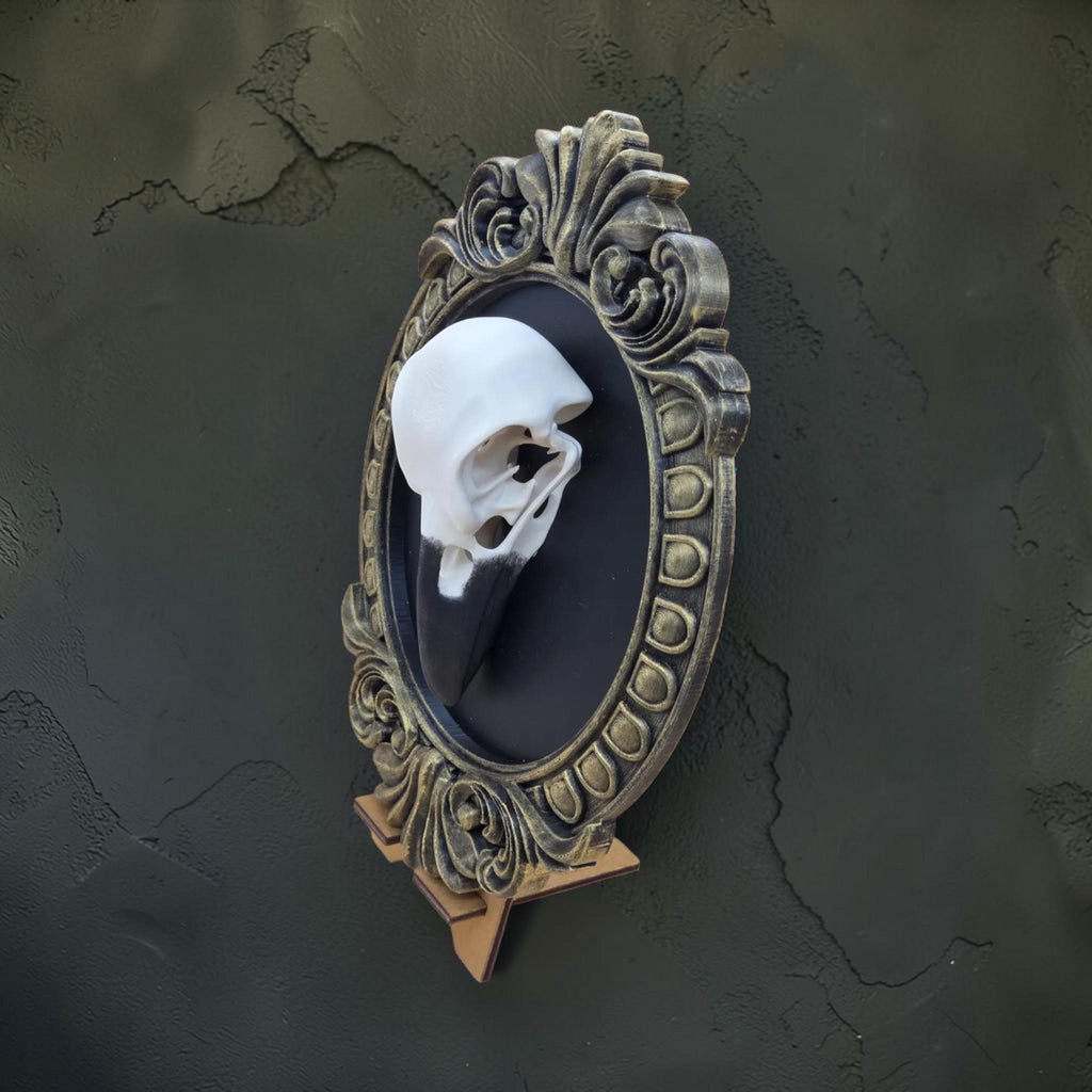 Raven skull wall plaque in baroque frame | gothic bird skull decor