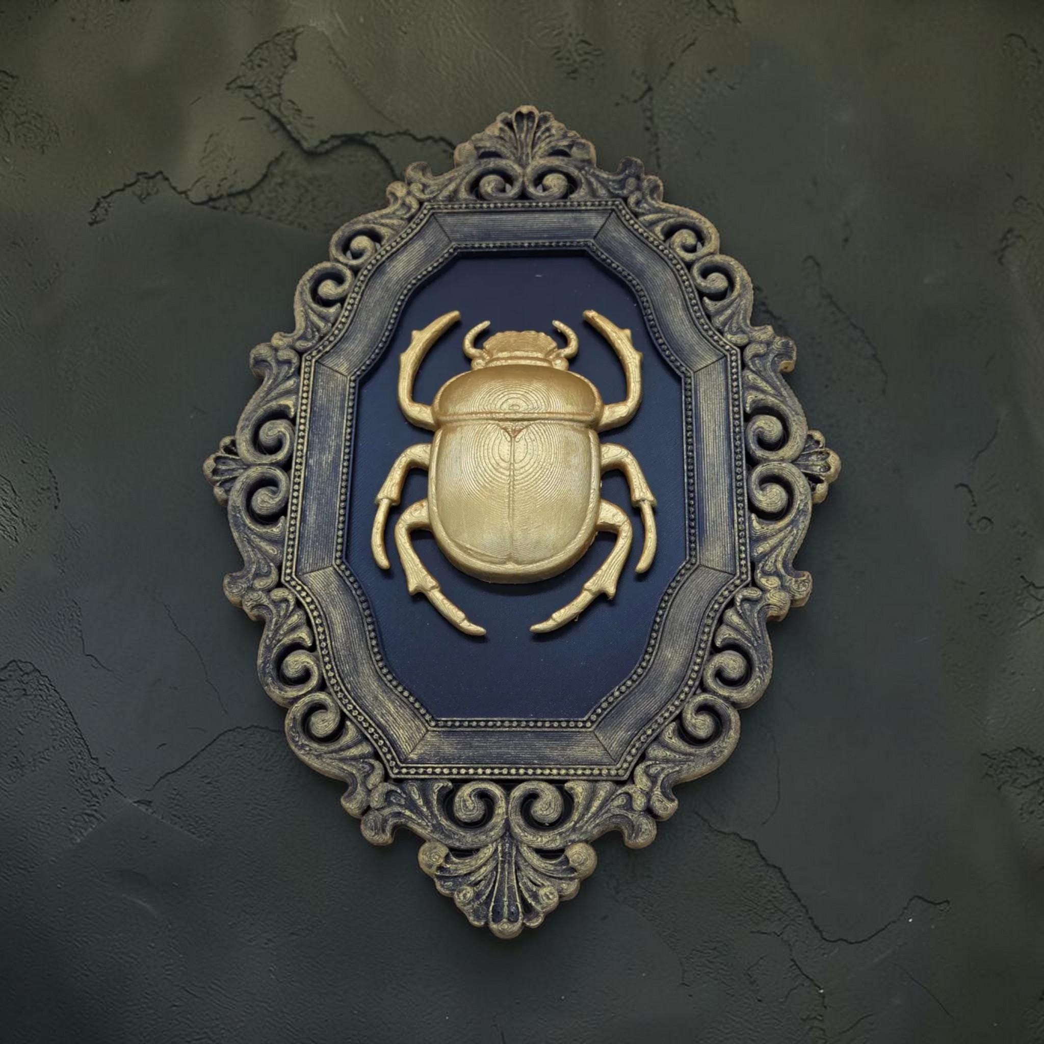 Scarab wall plaque in antique ornate frame | gothic beetle wall decor