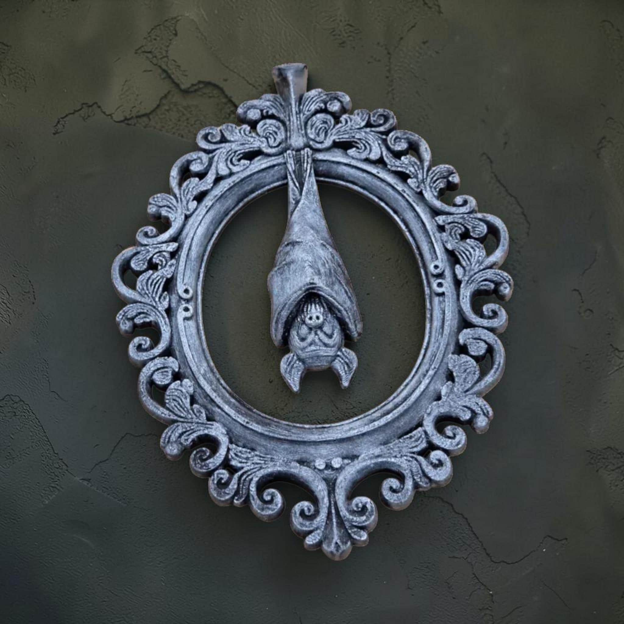 Bat wall ornament in gothic frame | dark halloween wall decor