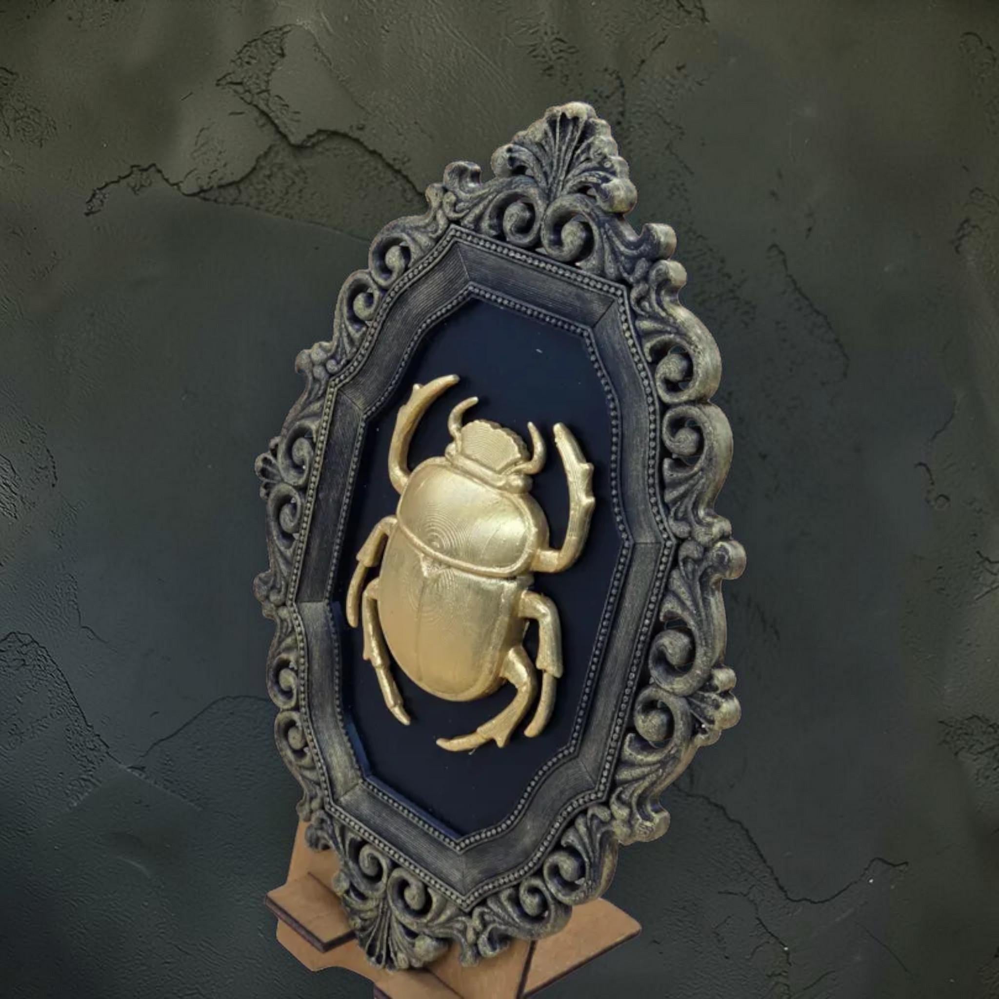 Scarab wall plaque in antique ornate frame | gothic beetle wall decor