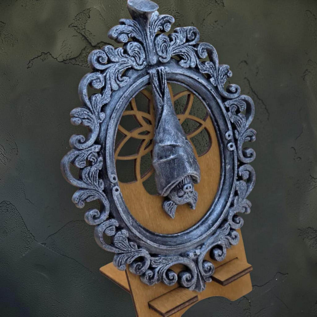 Bat wall ornament in gothic frame | dark halloween wall decor