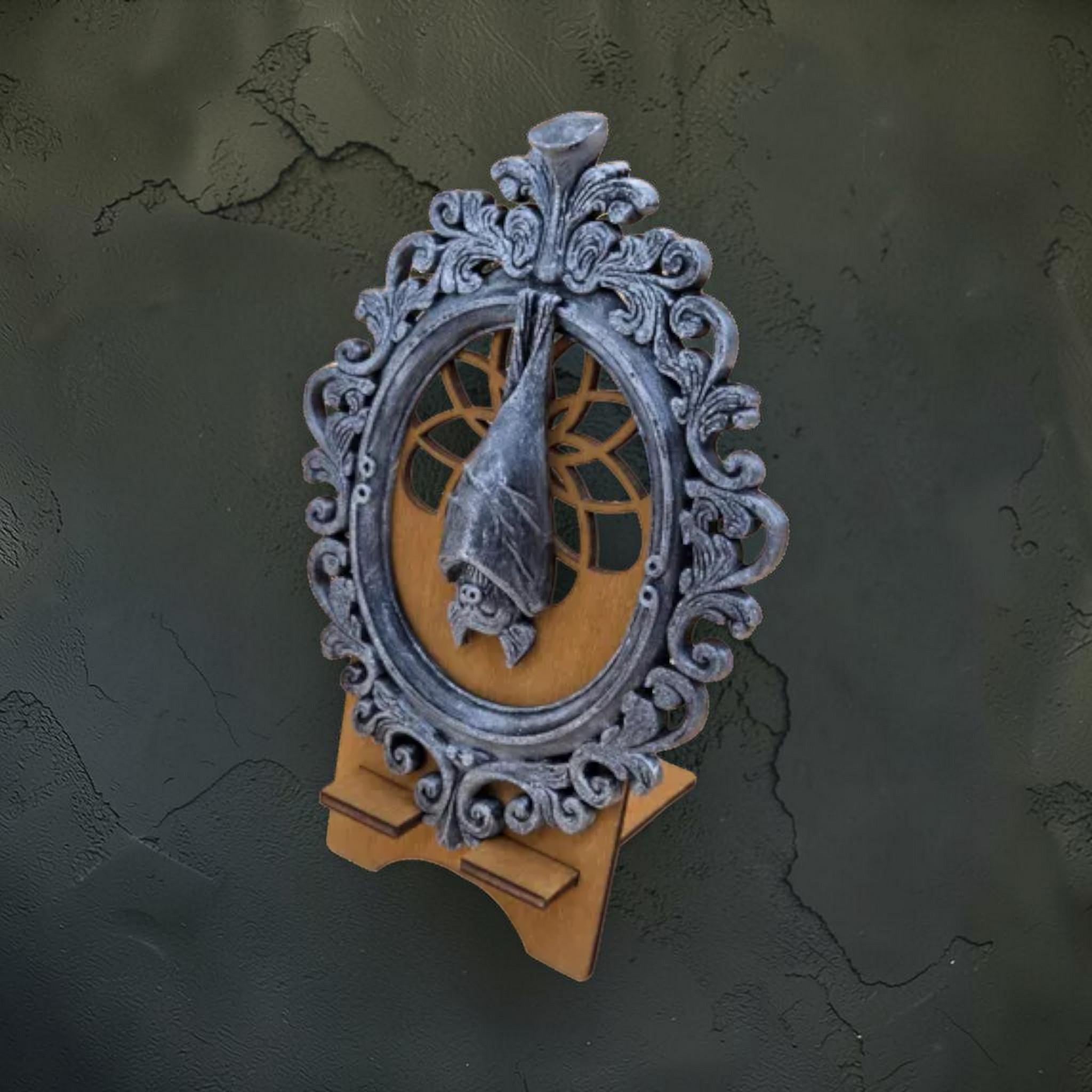 Bat wall ornament in gothic frame | dark halloween wall decor