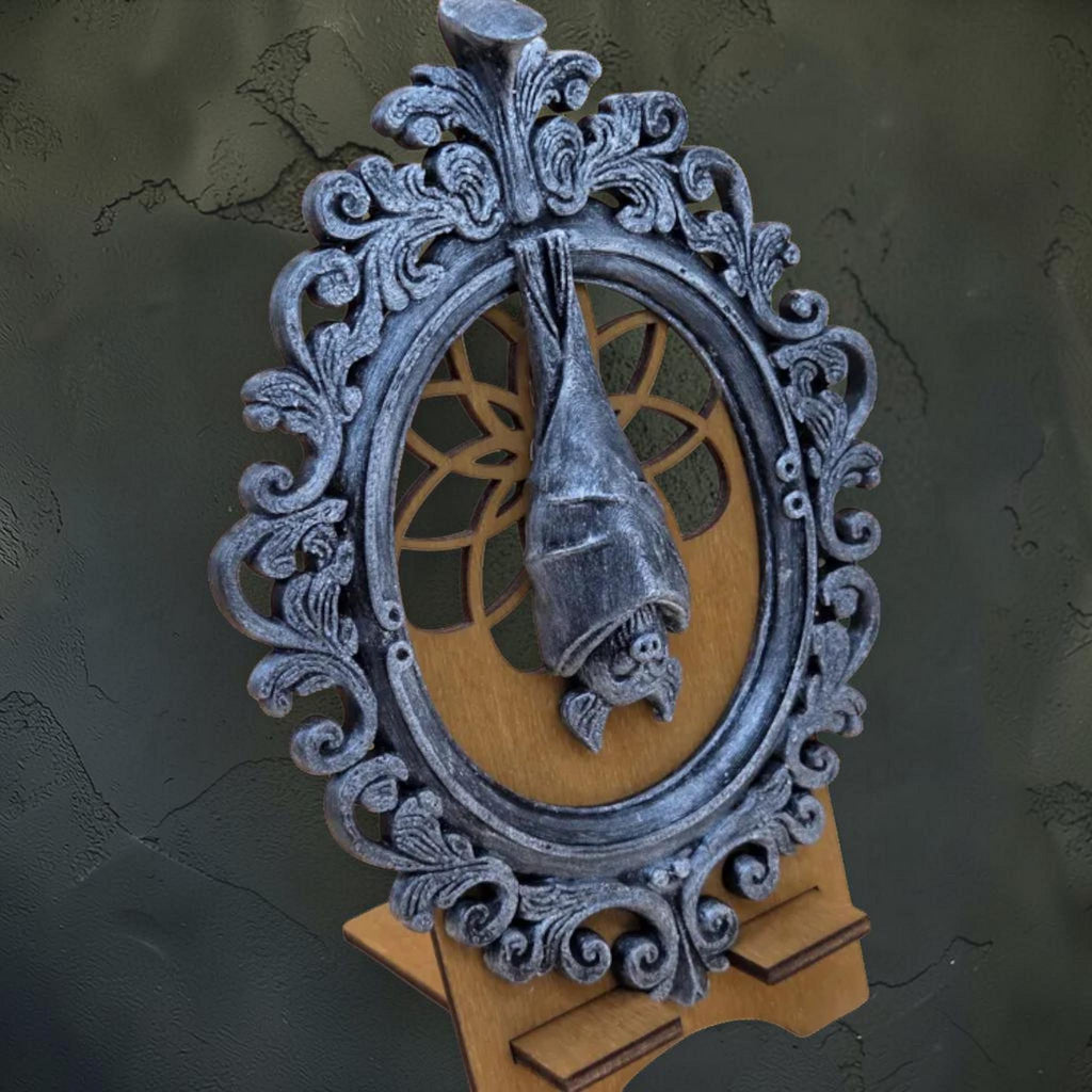 Bat wall ornament in gothic frame | dark halloween wall decor