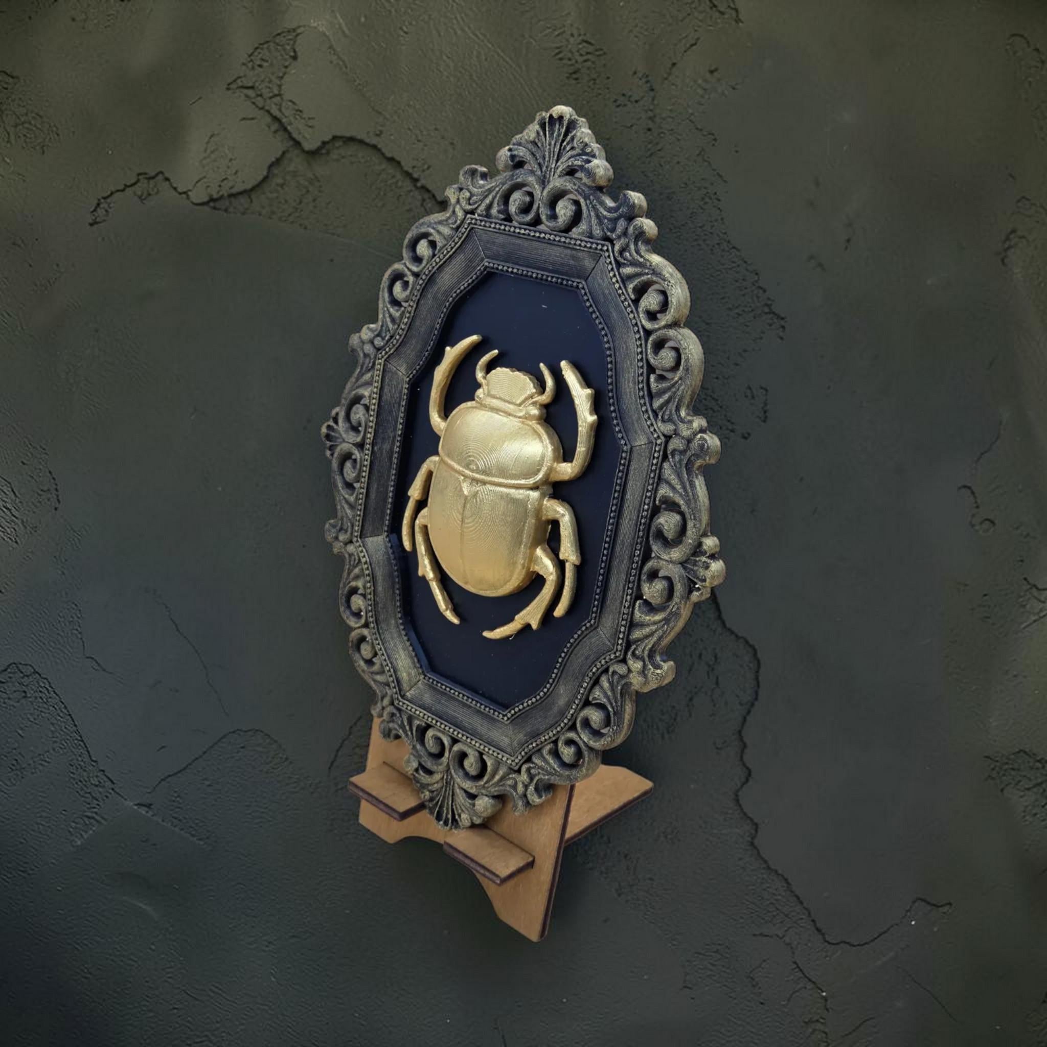 Scarab wall plaque in antique ornate frame | gothic beetle wall decor