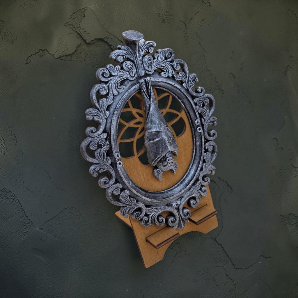 Bat wall ornament in gothic frame | dark halloween wall decor