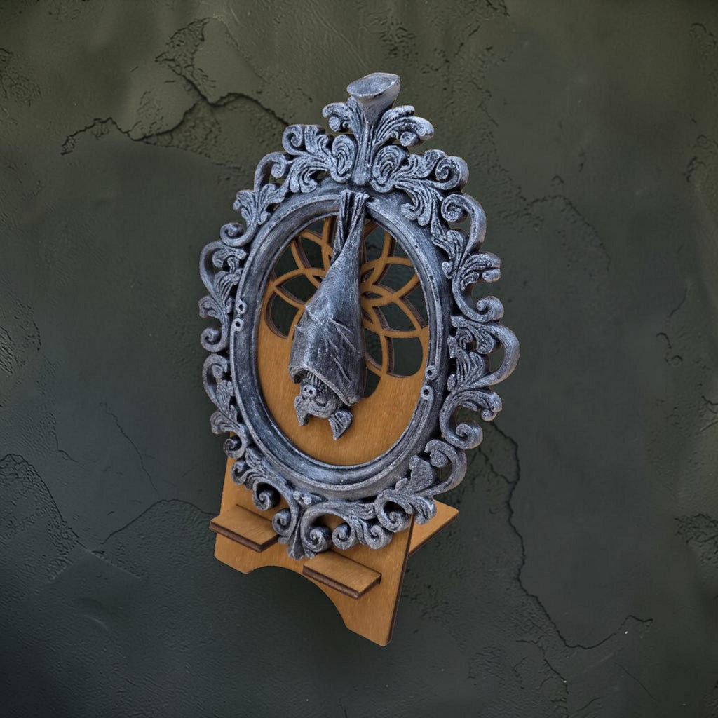 Bat wall ornament in gothic frame | dark halloween wall decor