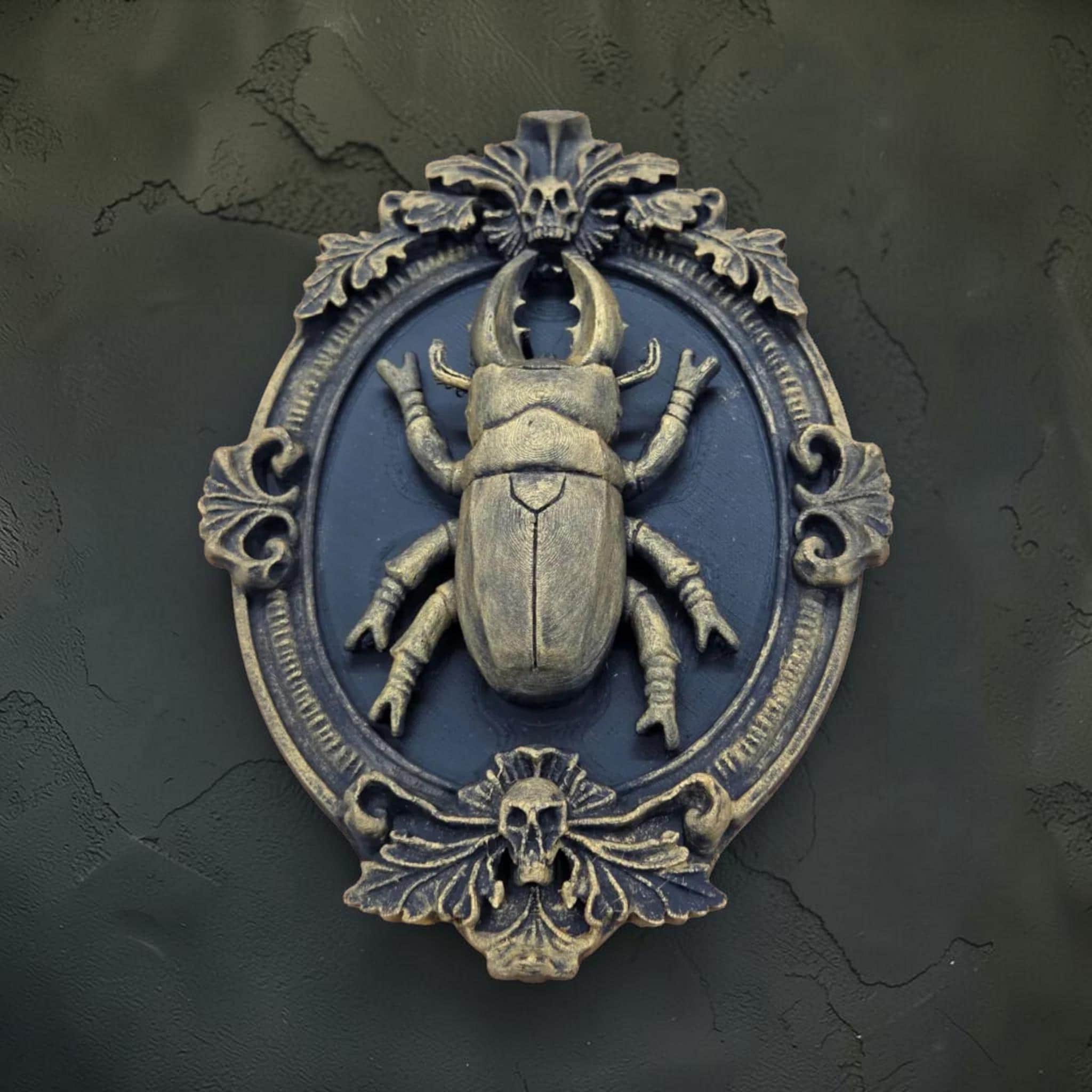 Gothic beetle wall plaque in baroque frame | insect wall decor