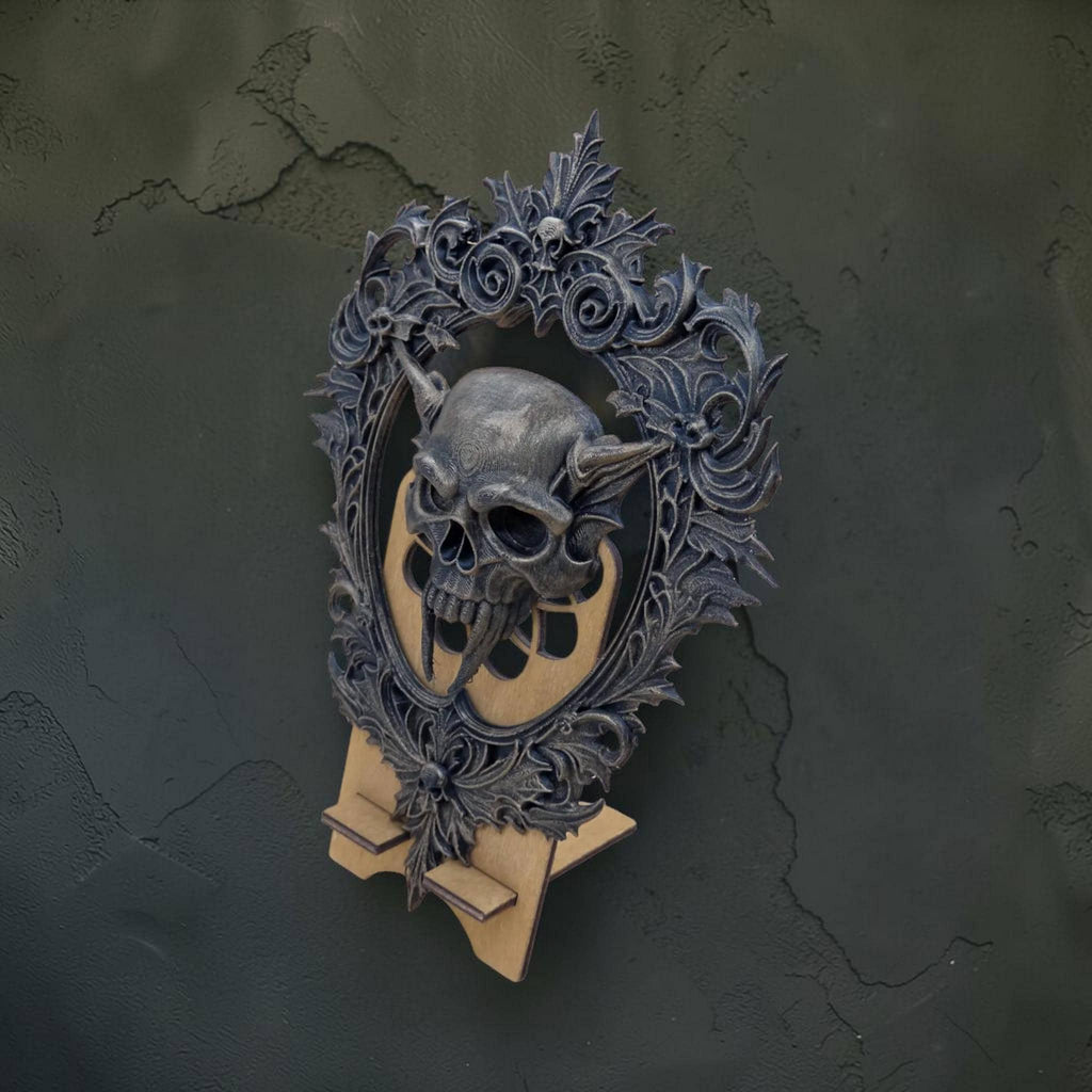 Gothic skull wall plaque in ornate frame | dark baroque wall decor