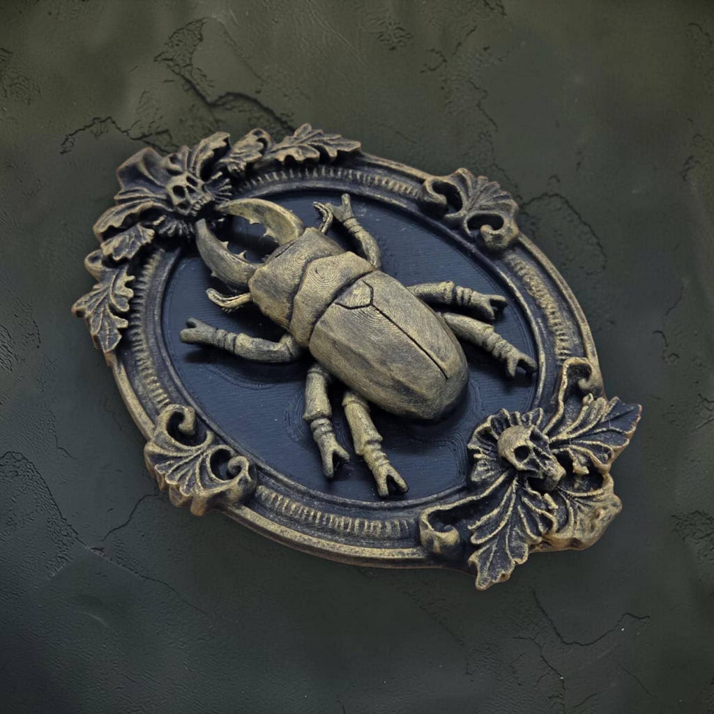 Gothic beetle wall plaque in baroque frame | insect wall decor