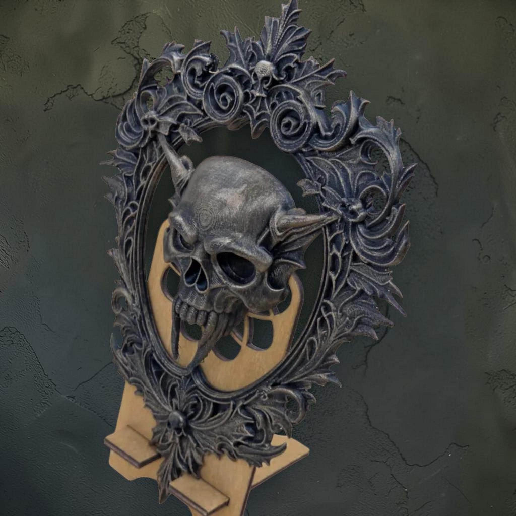 Gothic skull wall plaque in ornate frame | dark baroque wall decor