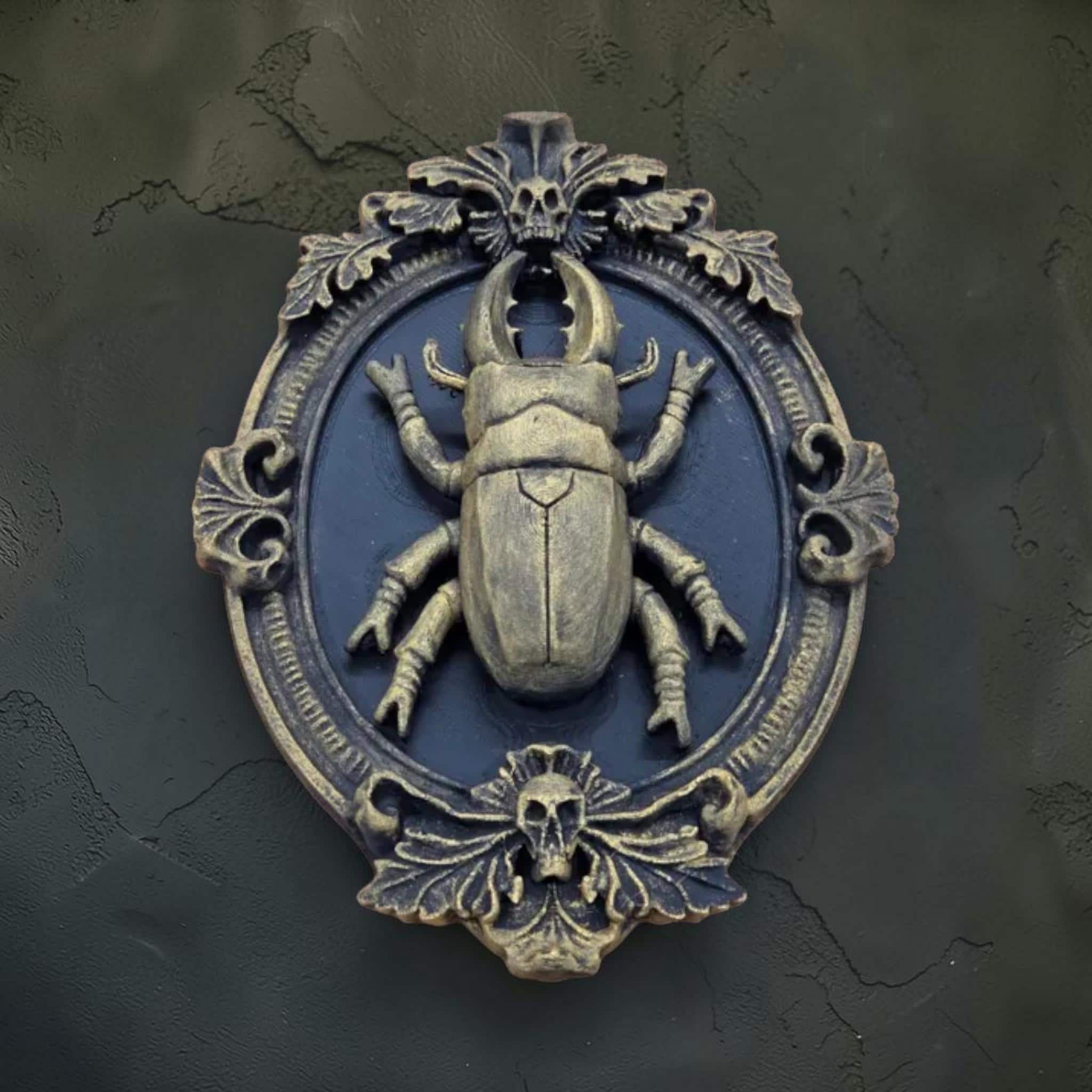 Gothic beetle wall plaque in baroque frame | insect wall decor