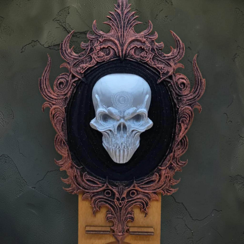 Demon skull wall plaque in gothic frame | dark fantasy wall decor