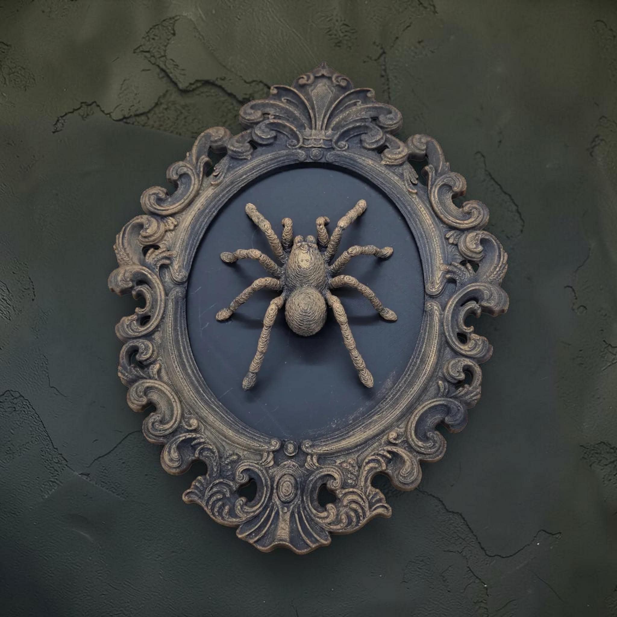 Spider wall plaque in ornate frame | gothic tarantula wall decor