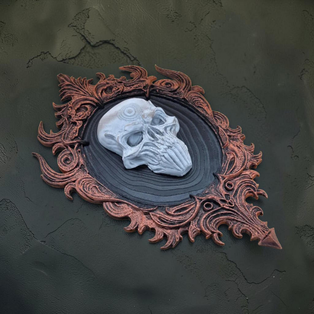 Demon skull wall plaque in gothic frame | dark fantasy wall decor