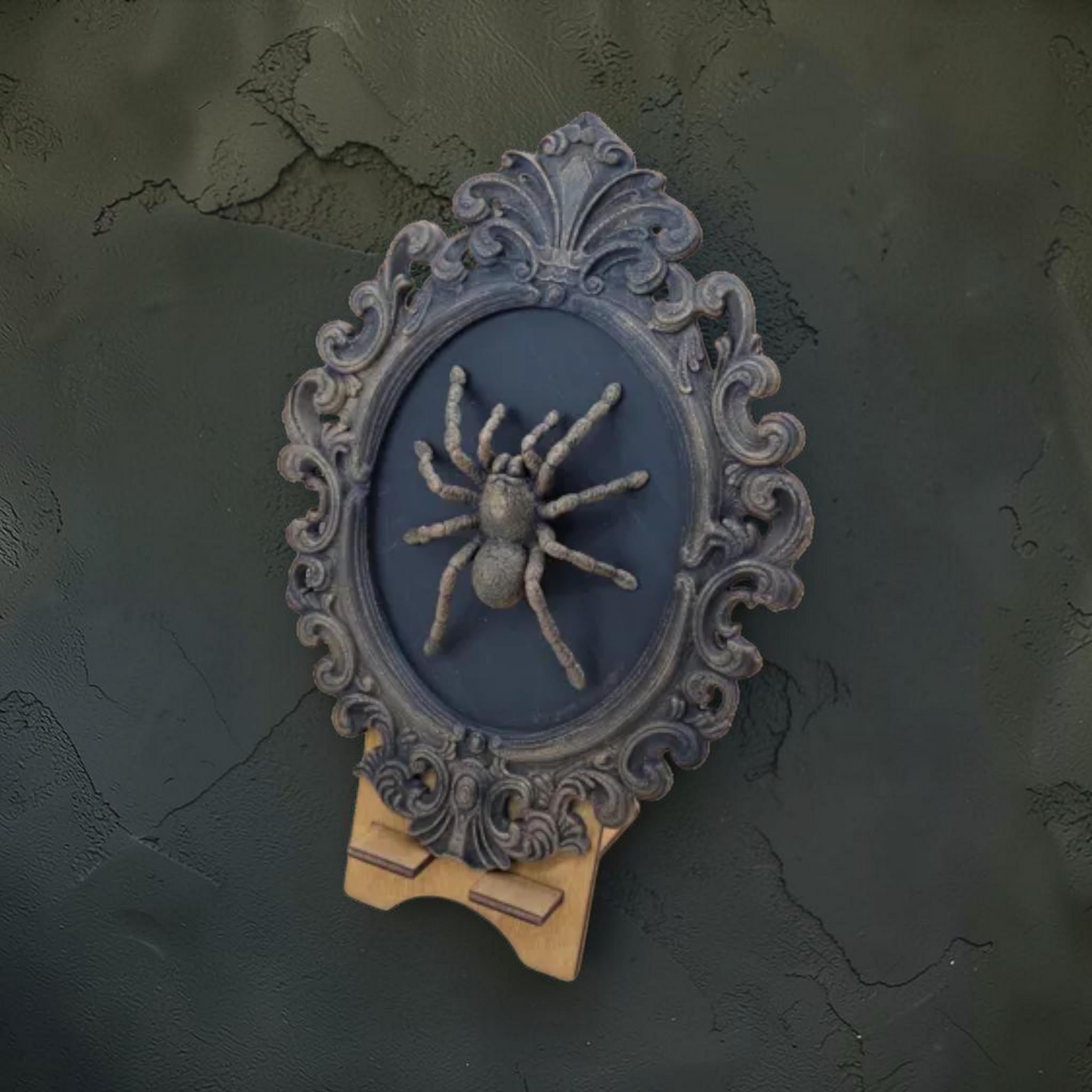 Spider wall plaque in ornate frame | gothic tarantula wall decor