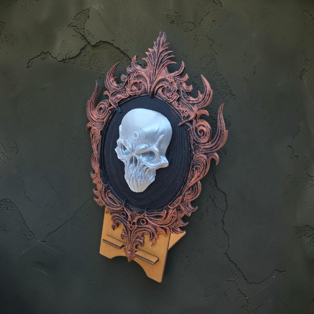 Demon skull wall plaque in gothic frame | dark fantasy wall decor