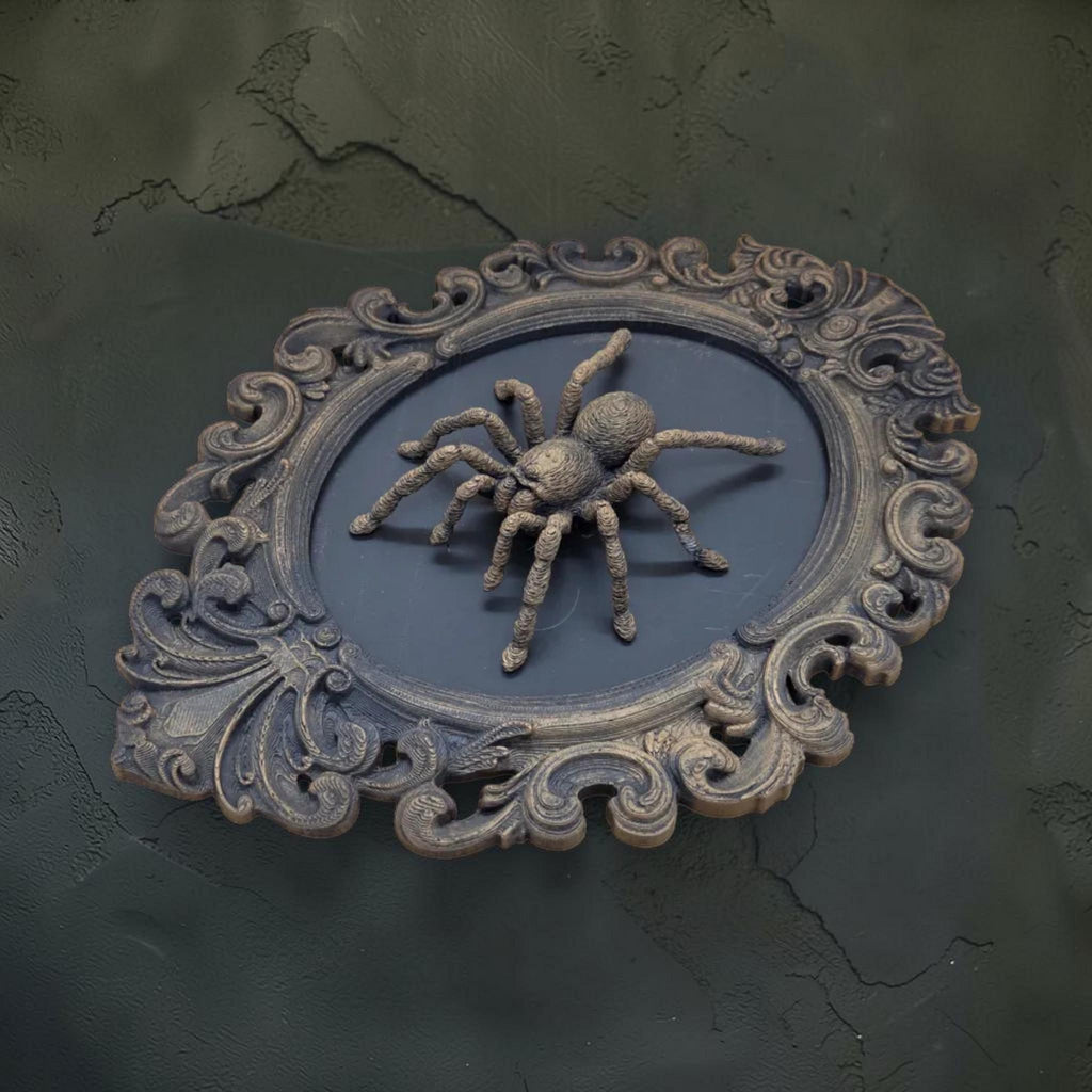 Spider wall plaque in ornate frame | gothic tarantula wall decor