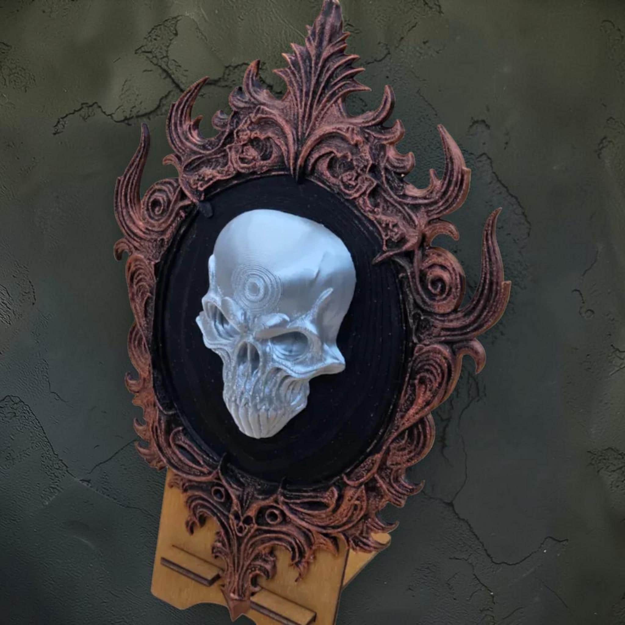 Demon skull wall plaque in gothic frame | dark fantasy wall decor