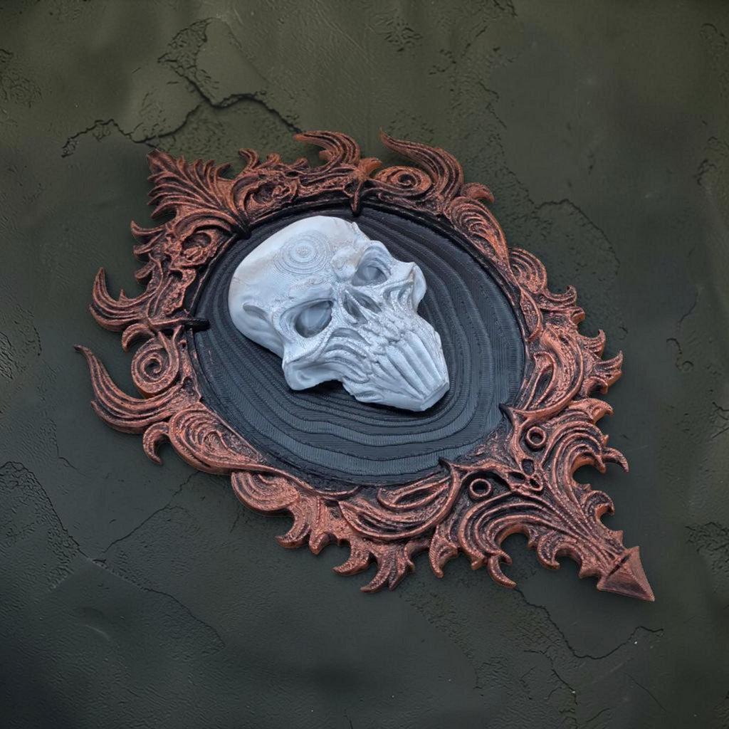 Demon skull wall plaque in gothic frame | dark fantasy wall decor