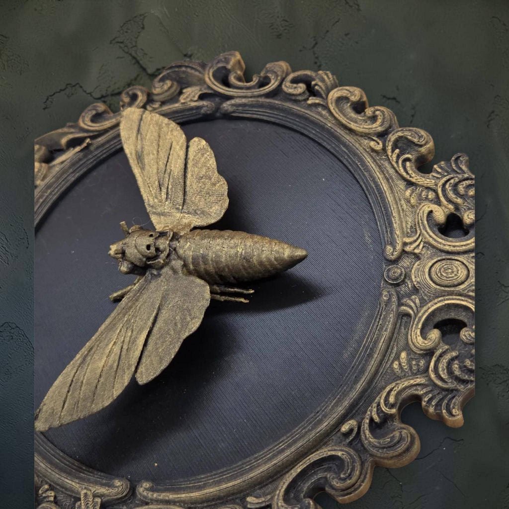 Totenkopfmotte Wandbild im Barockrahmen | gotische Motten Wanddekoration