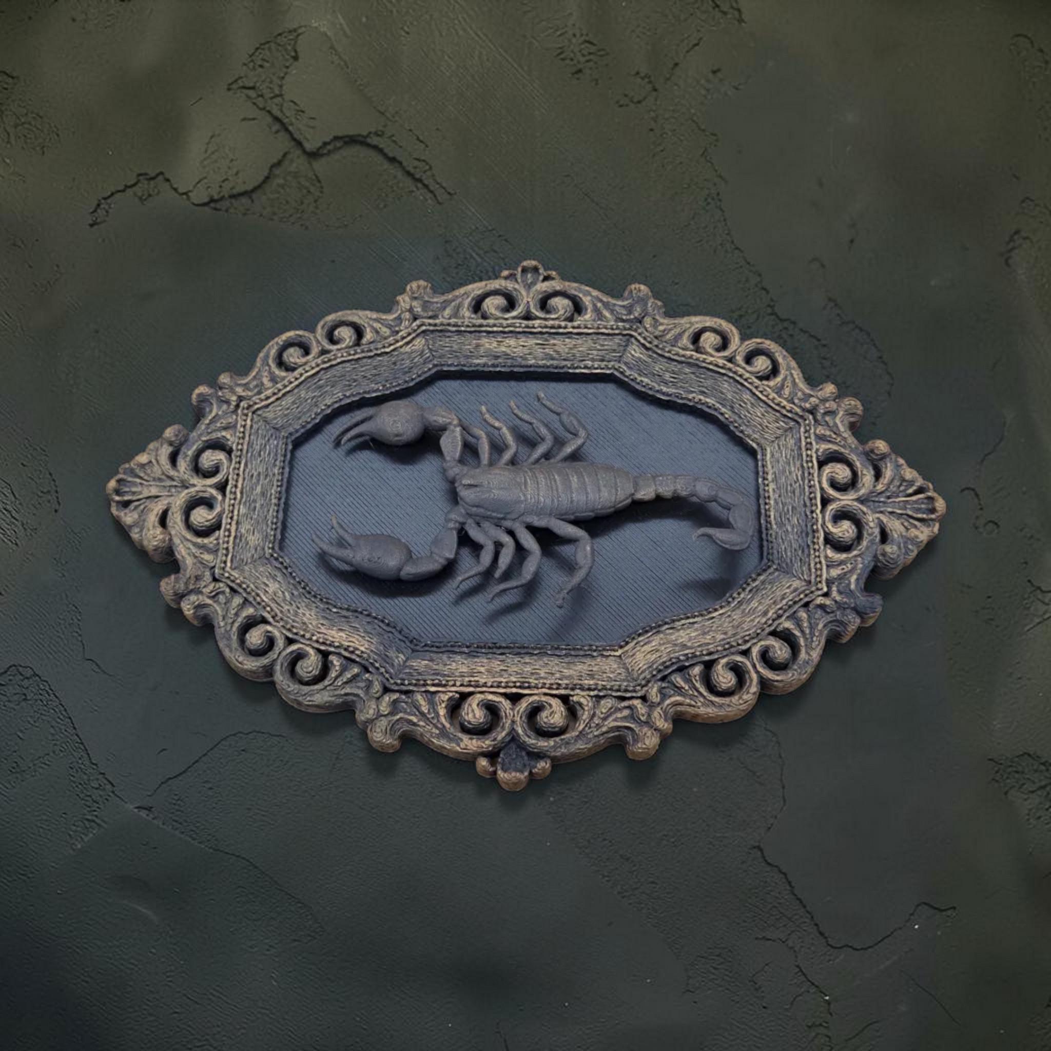 Scorpion wall plaque in ornate frame | gothic oddities wall decor
