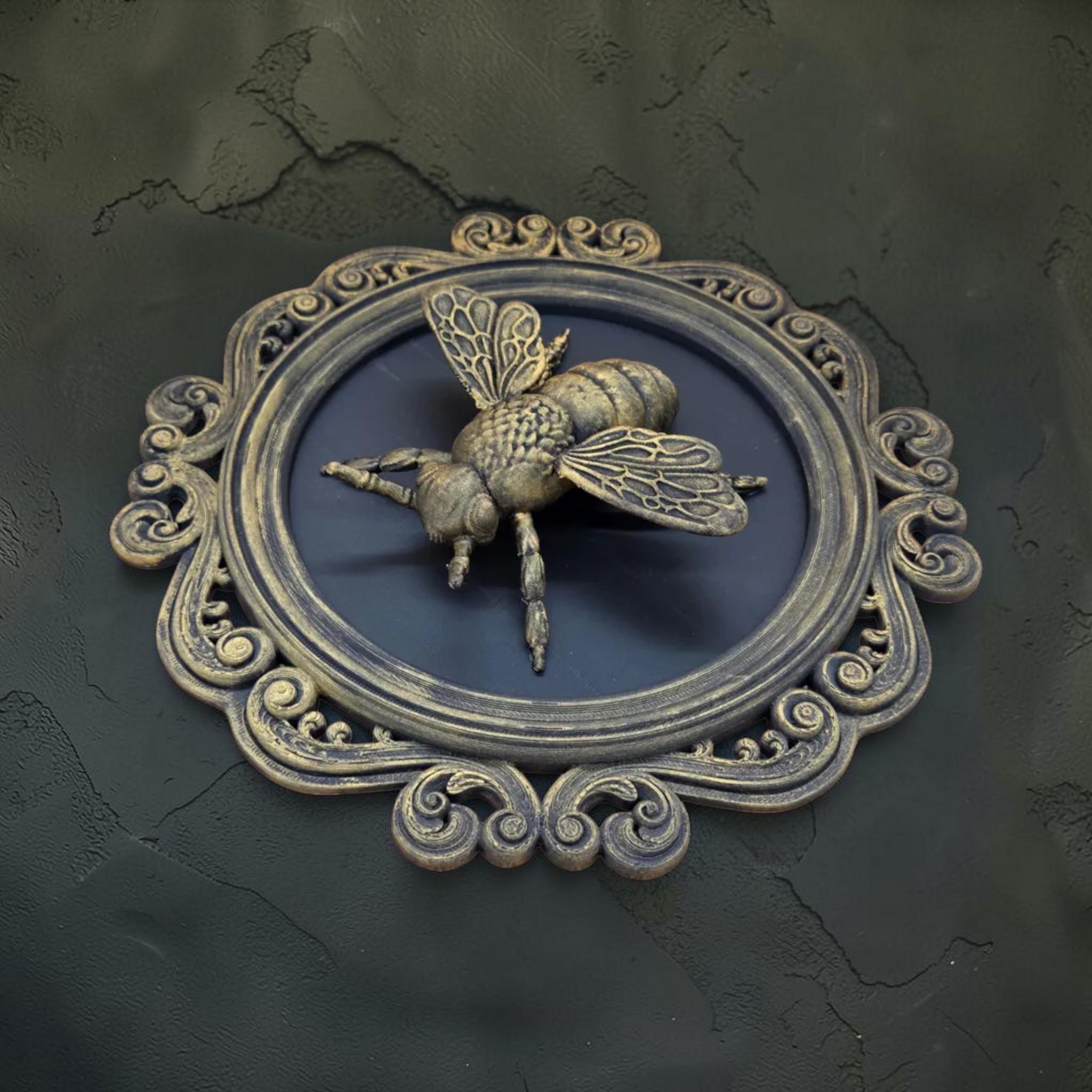 Bee wall plaque in ornate frame | vintage insect wall decor