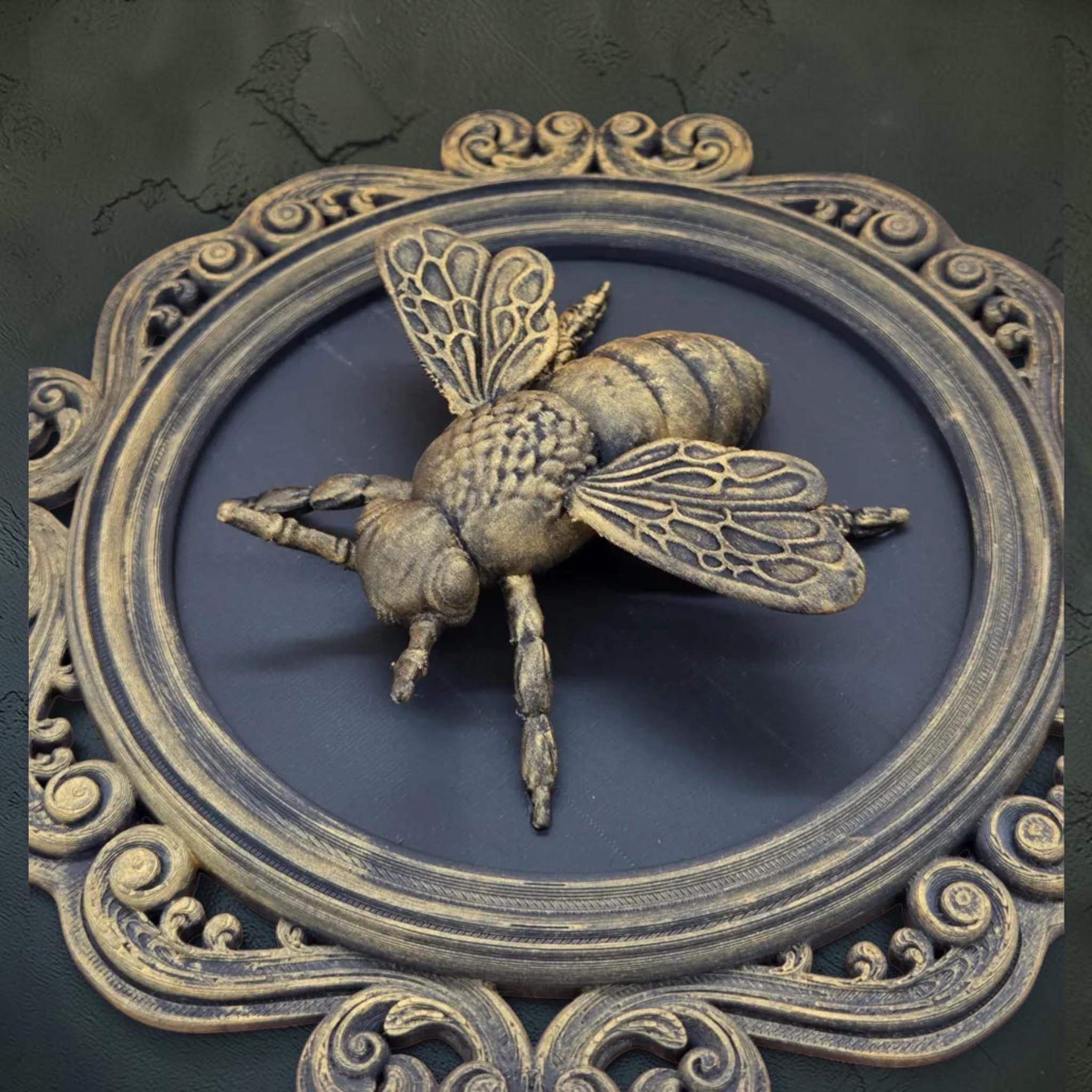Bee wall plaque in ornate frame | vintage insect wall decor