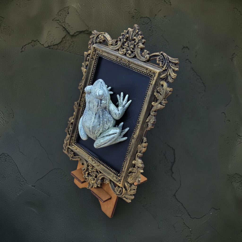 Frog wall plaque in baroque frame | whimsical nature wall decor