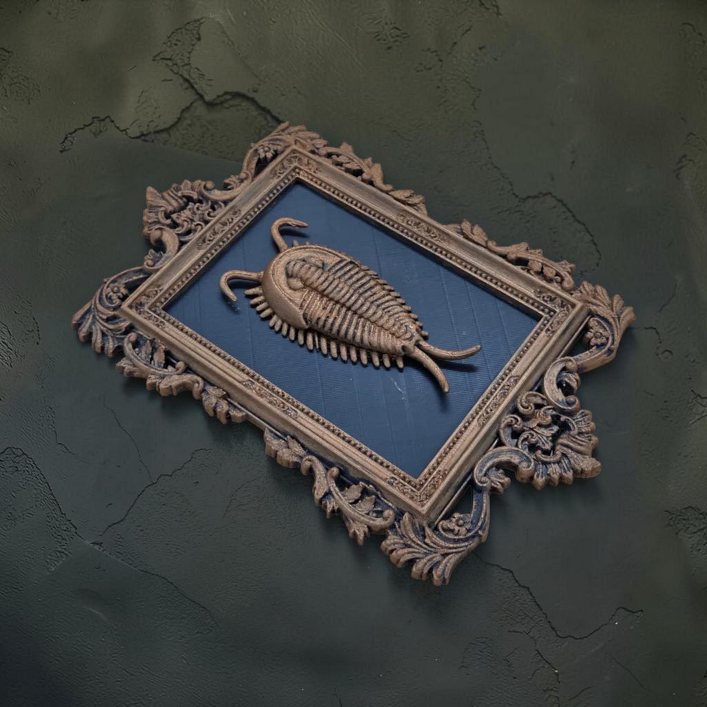Trilobite wall plaque in ornate frame | fossil-inspired wall decor