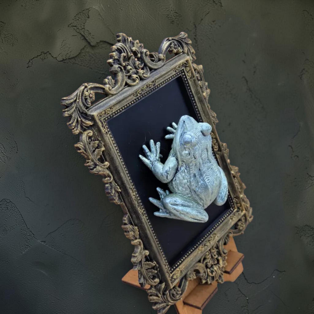 Frog wall plaque in baroque frame | whimsical nature wall decor