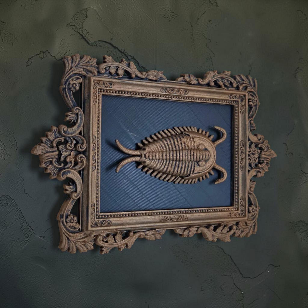 Trilobite wall plaque in ornate frame | fossil-inspired wall decor