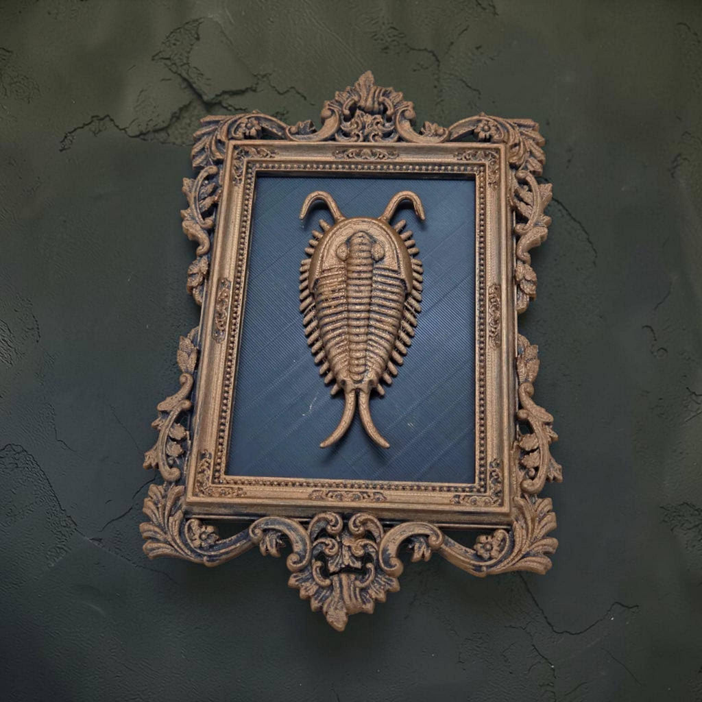 Trilobite wall plaque in ornate frame | fossil-inspired wall decor