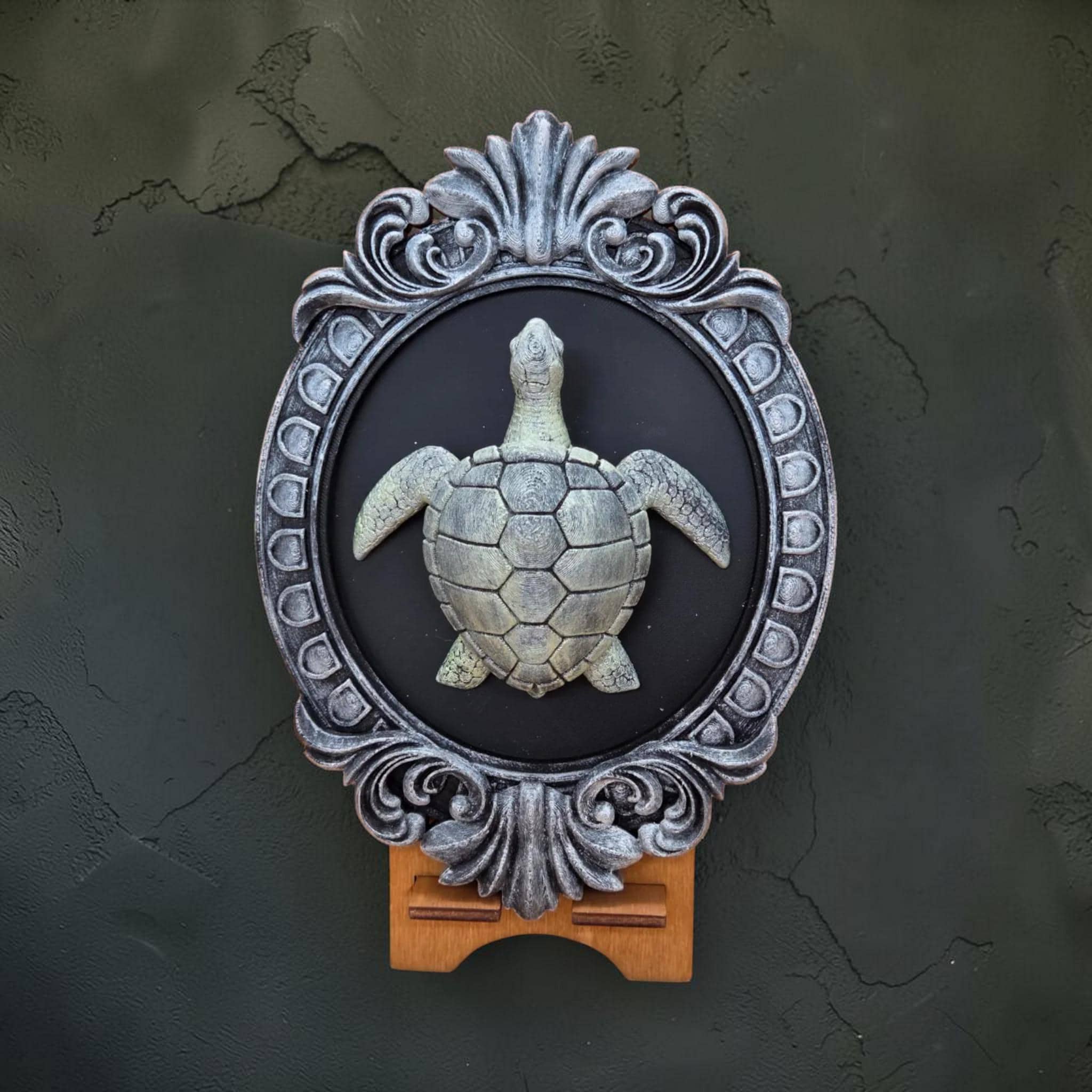 Turtle wall plaque in ornate frame | coastal nature wall decor