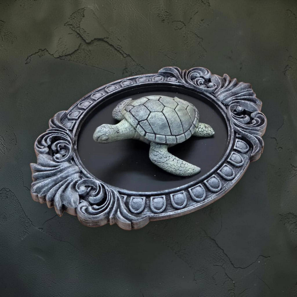 Turtle wall plaque in ornate frame | coastal nature wall decor