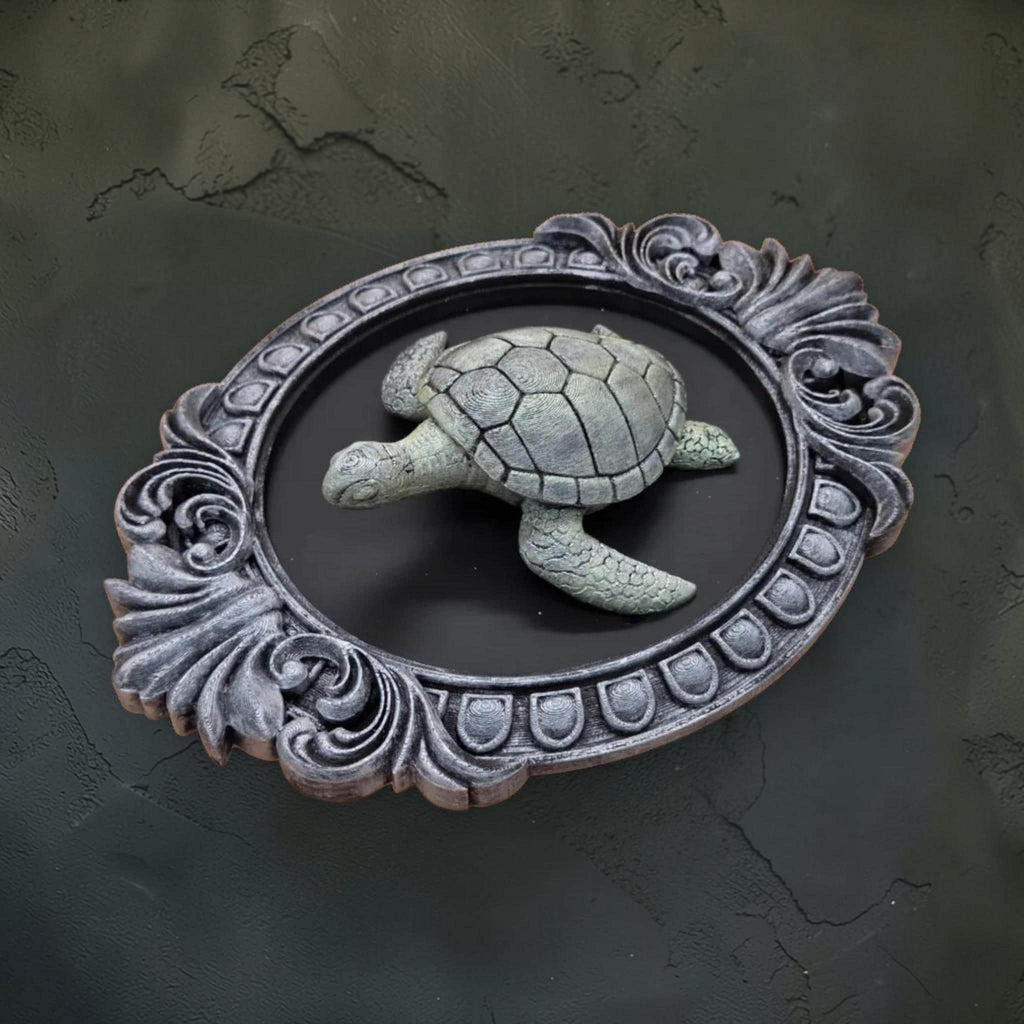 Turtle wall plaque in ornate frame | coastal nature wall decor