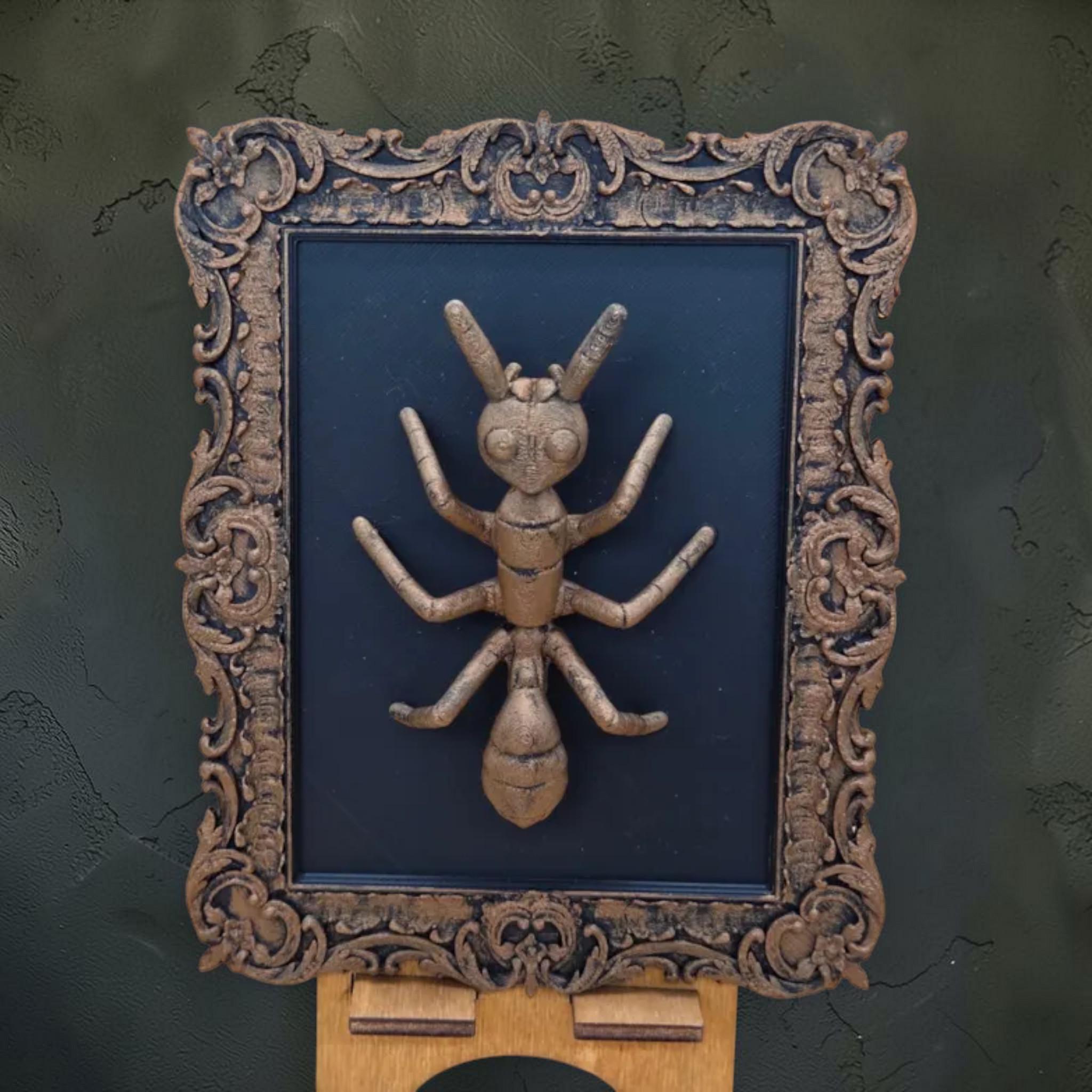 Muurplaquette met mieren in sierlijke lijst | insect curiosa wanddecoratie