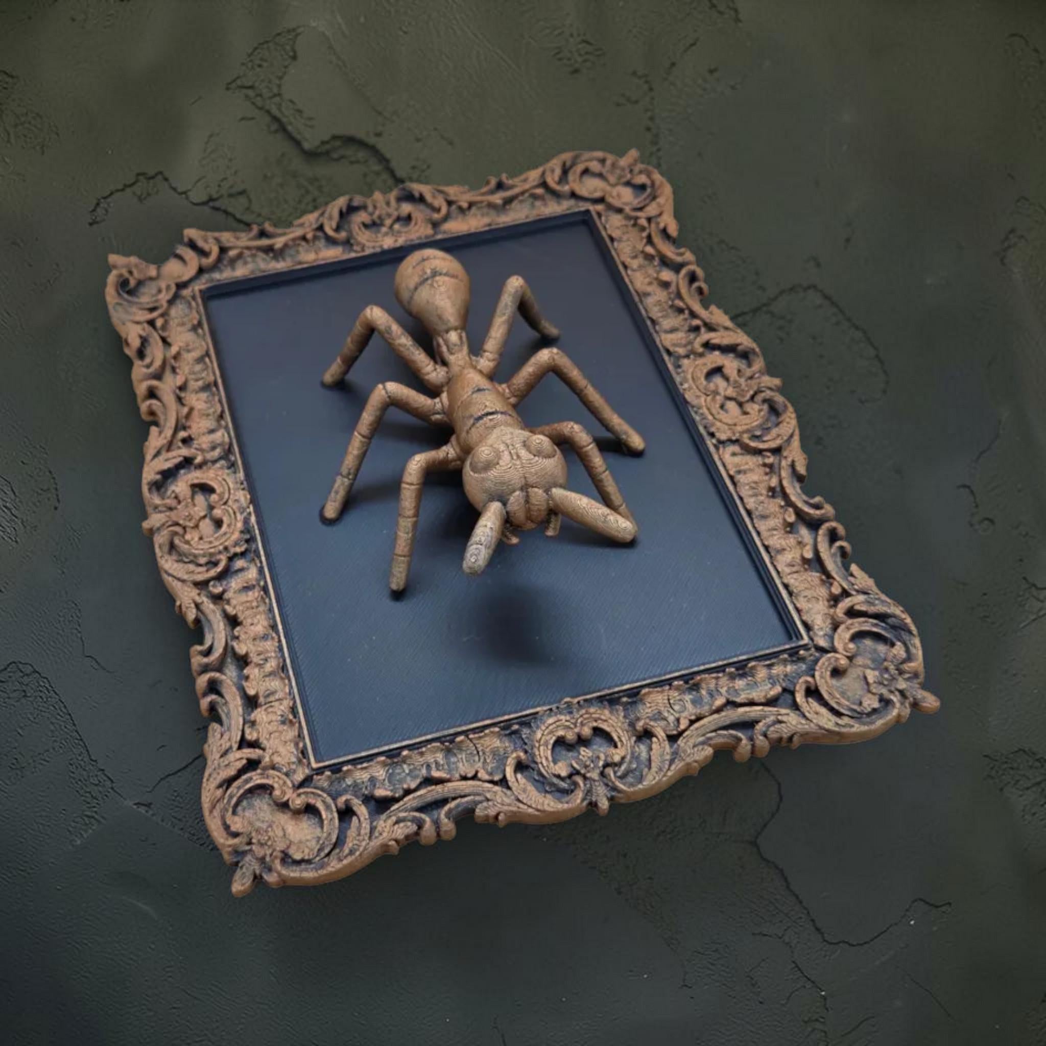 Muurplaquette met mieren in sierlijke lijst | insect curiosa wanddecoratie