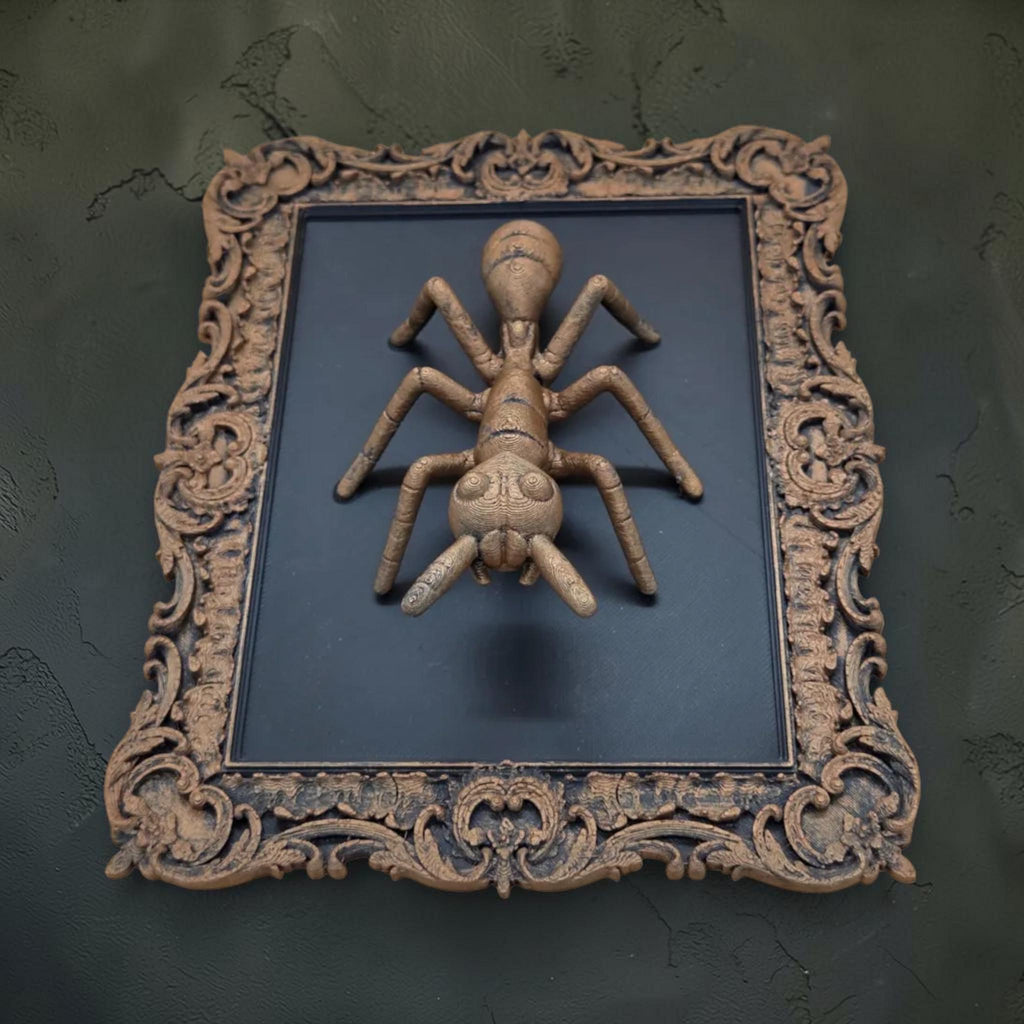 Muurplaquette met mieren in sierlijke lijst | insect curiosa wanddecoratie