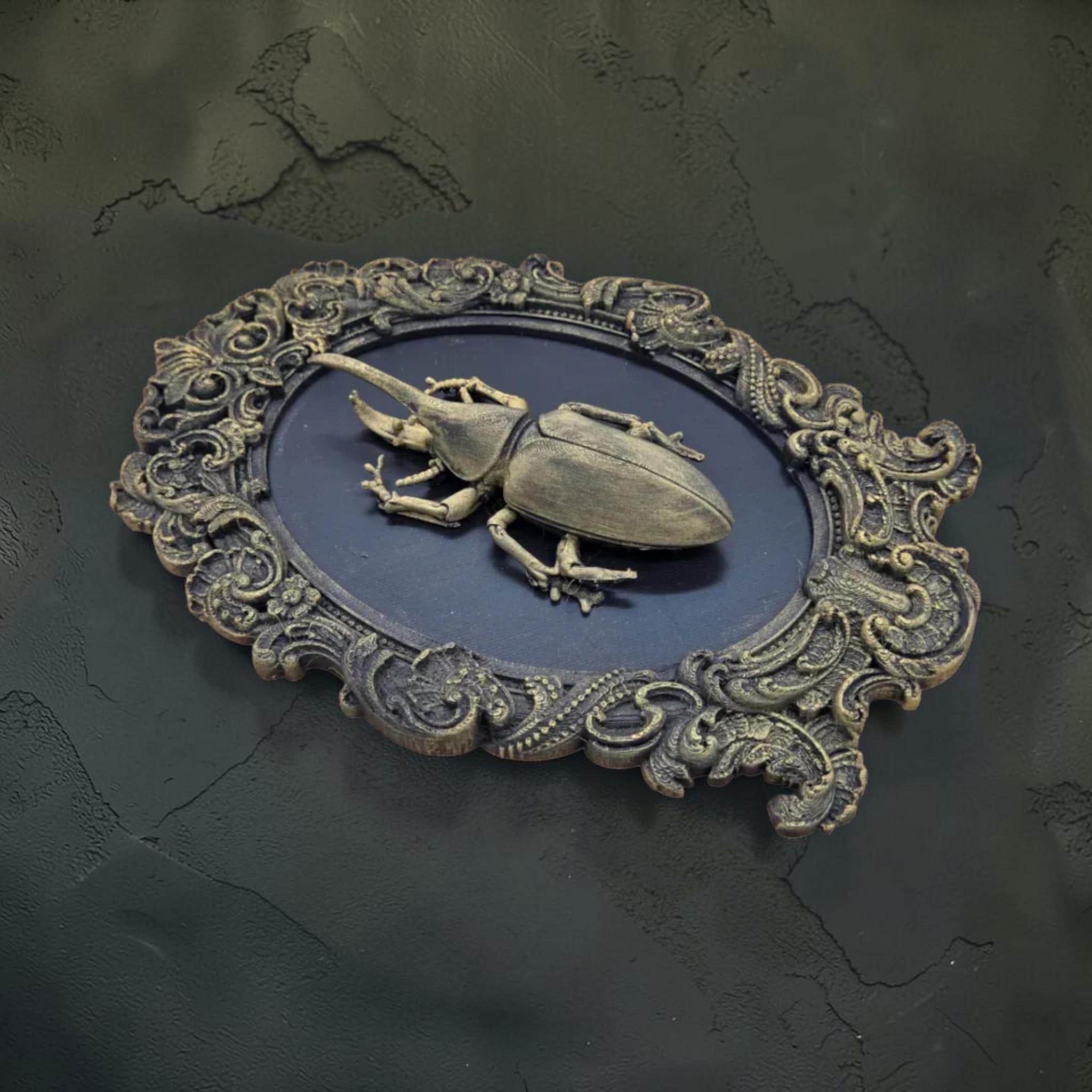 Beetle wall plaque in baroque frame | gothic insect wall decor