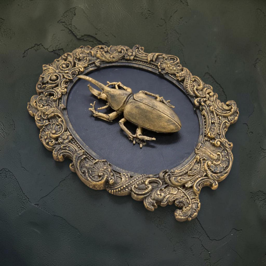 Beetle wall plaque in baroque frame | gothic insect wall decor