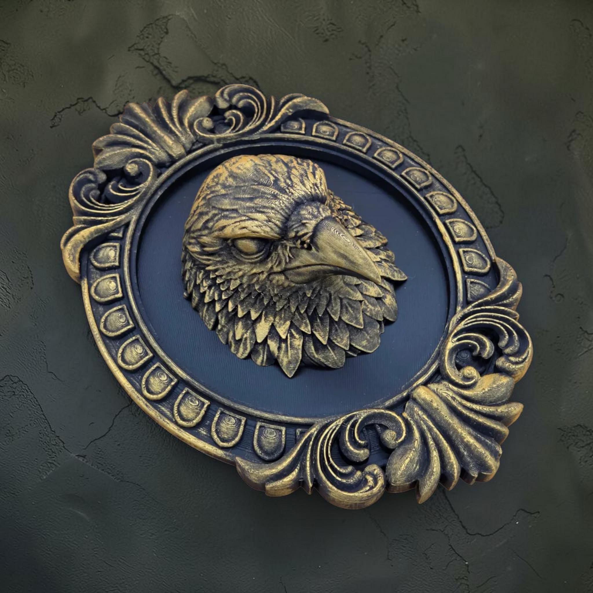 Raven wall plaque in baroque frame | gothic bird wall decor