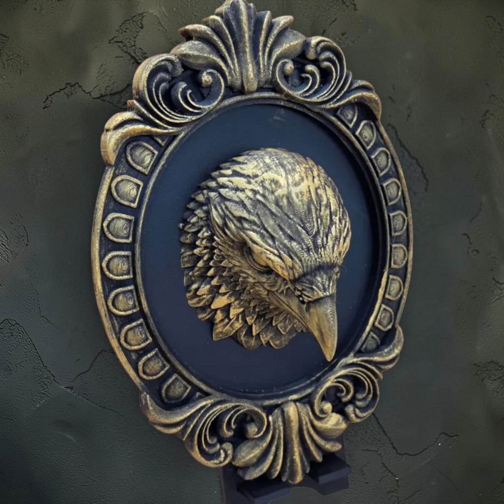Raven wall plaque in baroque frame | gothic bird wall decor